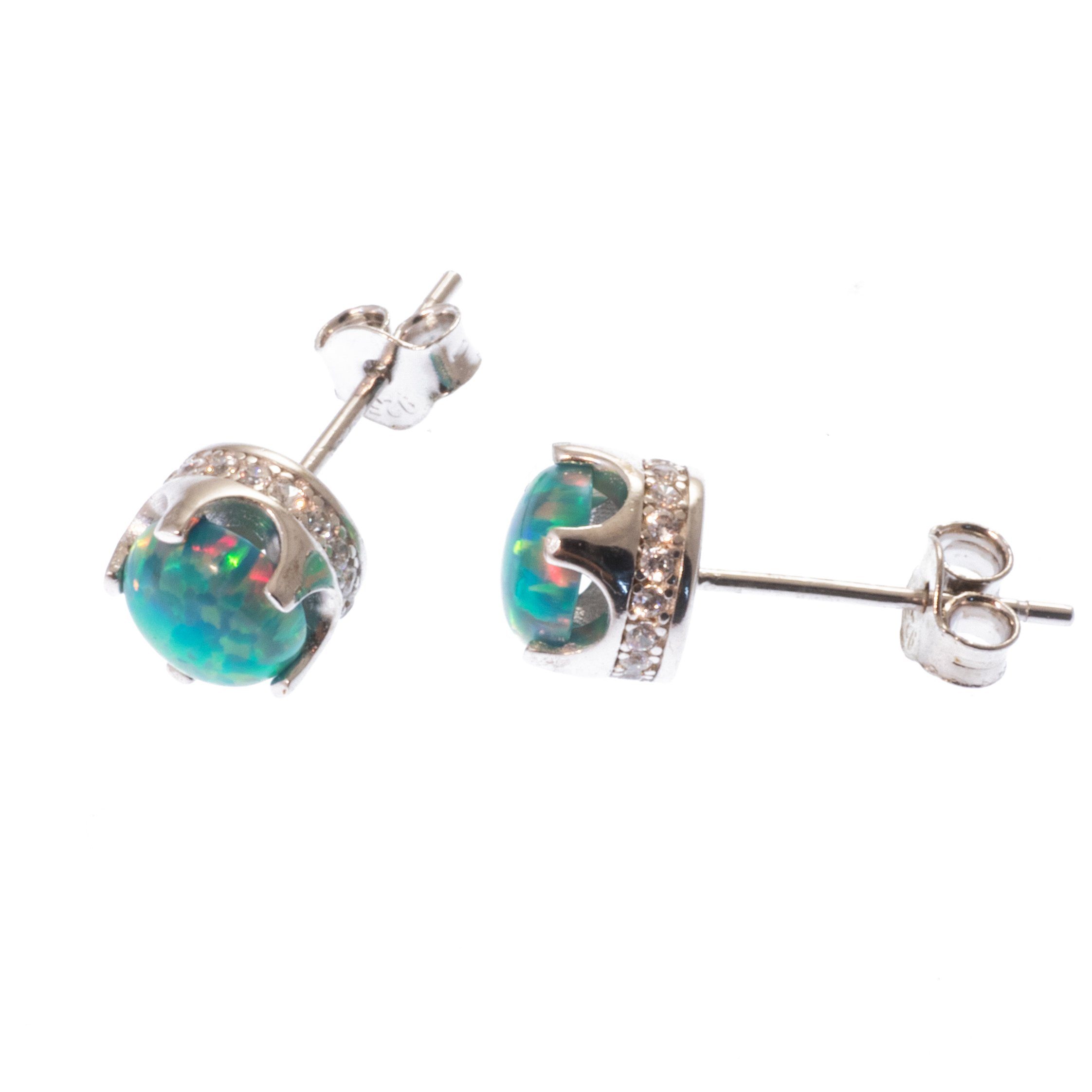 Bella Carina Paar Ohrstecker Ohrstecker Opal 6 mm grün, 925 Silber