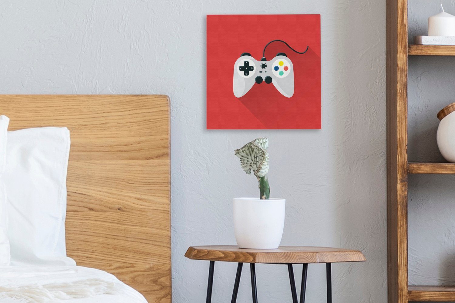 OneMillionCanvasses® Leinwandbild Spiele Rot, Bilder Schlafzimmer - für - Leinwand Wohnzimmer St), Controller (1