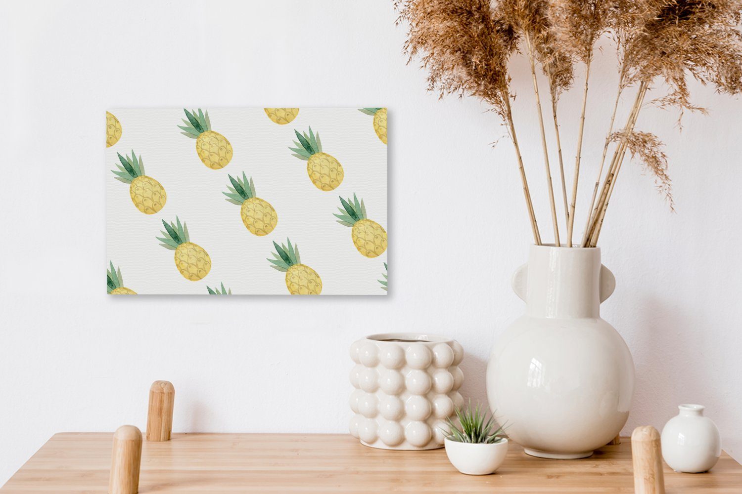 OneMillionCanvasses® Leinwandbild Ananas - 30x20 Wandbild Aufhängefertig, (1 Wanddeko, Leinwandbilder, Obst cm St), Muster, 