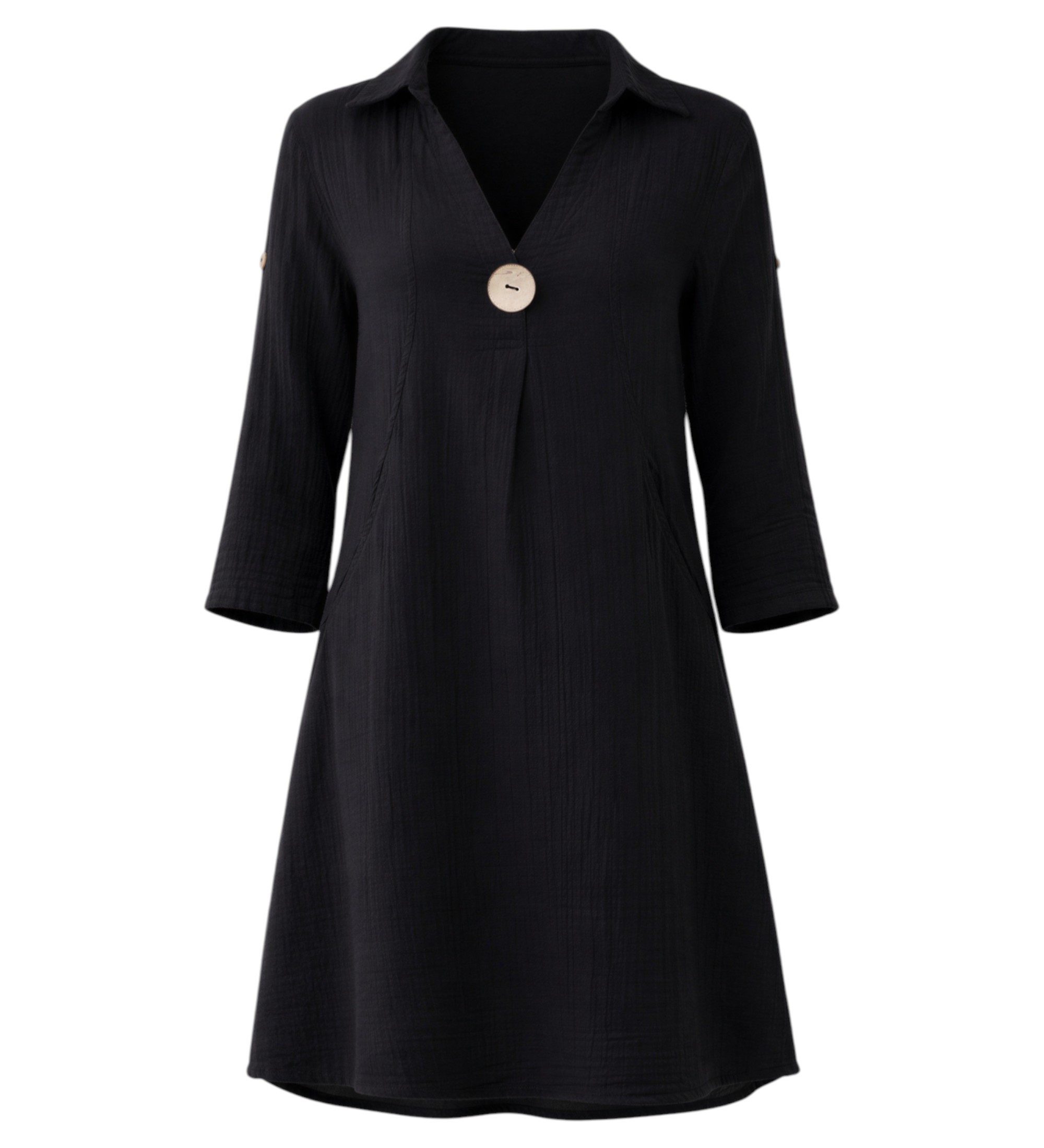 Tunikakleid Damen Musselin Bluse Sommerkleid V-Ausschnitt