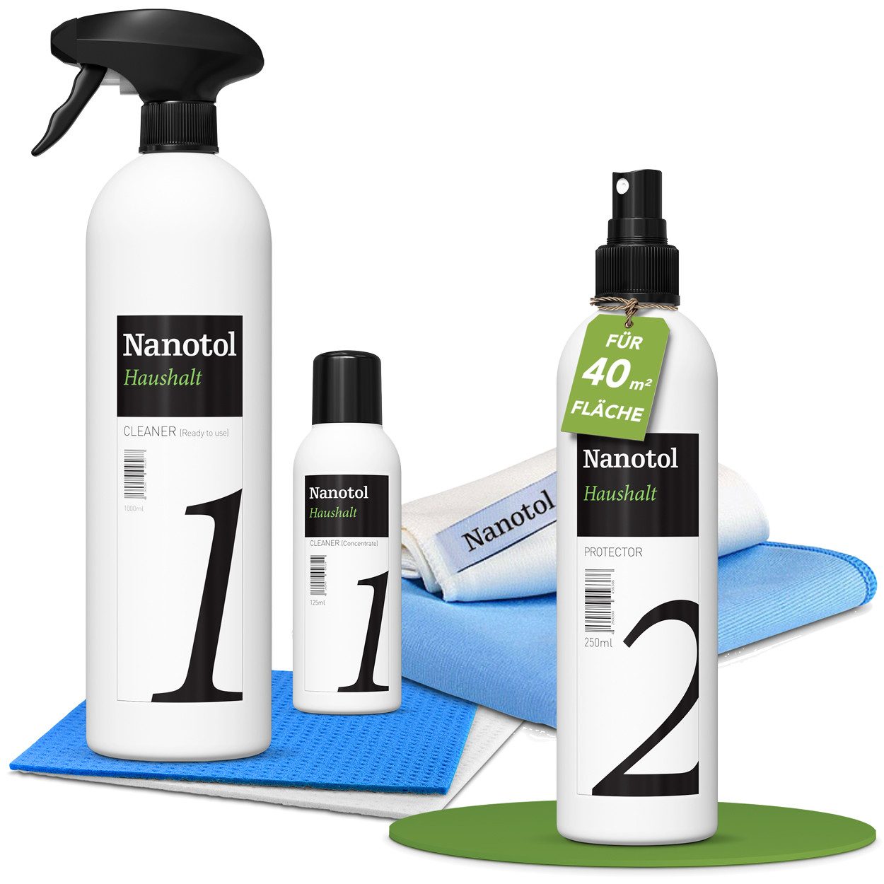 Nanotol Glasversiegelung für Fenster - länger sauber & einfacher zu reinigen - Glasreiniger (Komplett Set, [- für 40m², 80m², 160m² 100% schlieren-/streifenfreie Fenster)