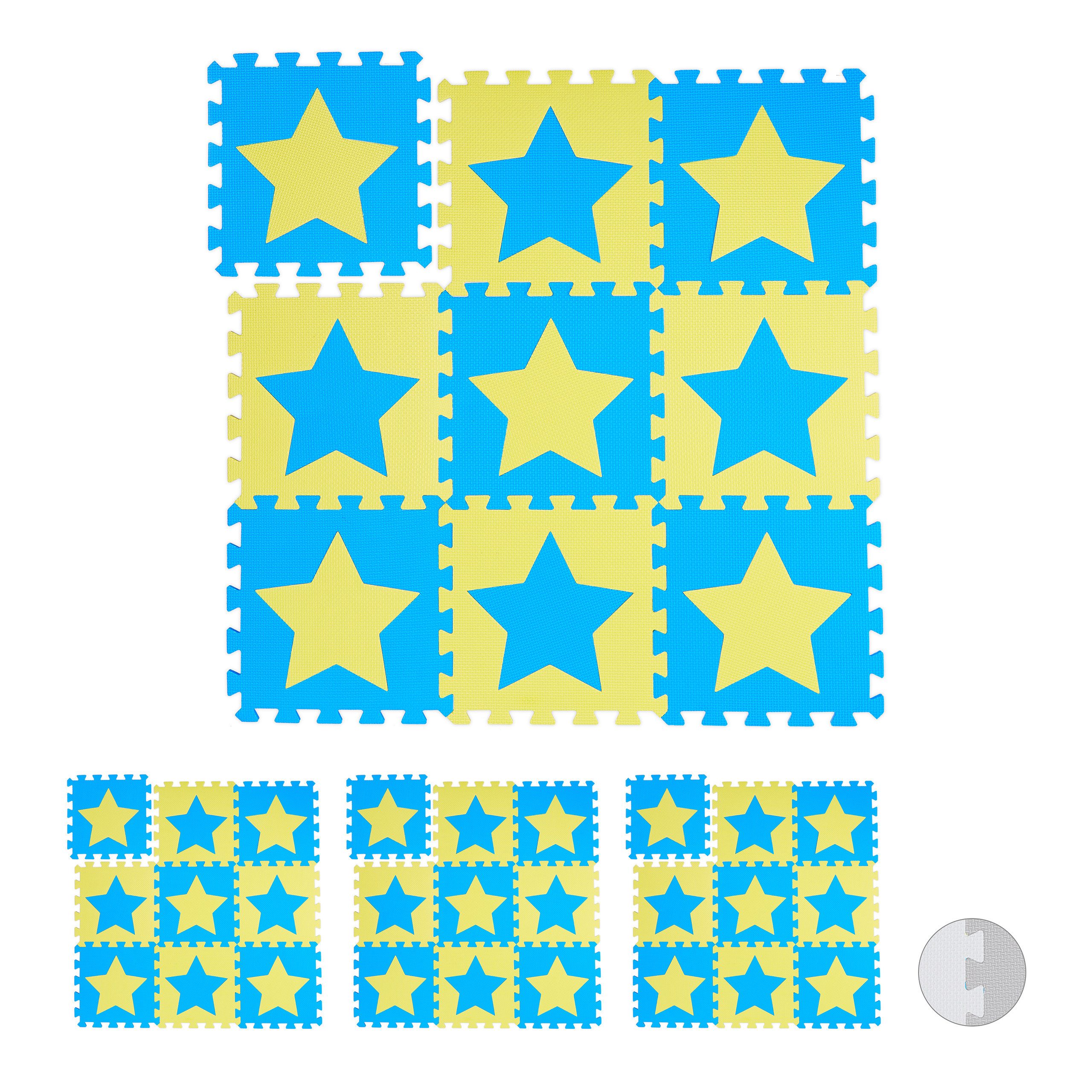Spielmatte 36 x Puzzlematte Sterne blau-gelb