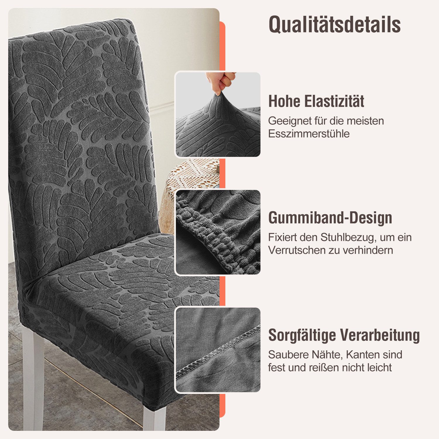 Simloveve Stuhlhusse Stretch Stuhlbezug mit Gummiband Abnehmbar, waschbar, Sitzflächenhusse in gemusterter Dekoration für Bankett,Küche,Party – Bild 4 von 5