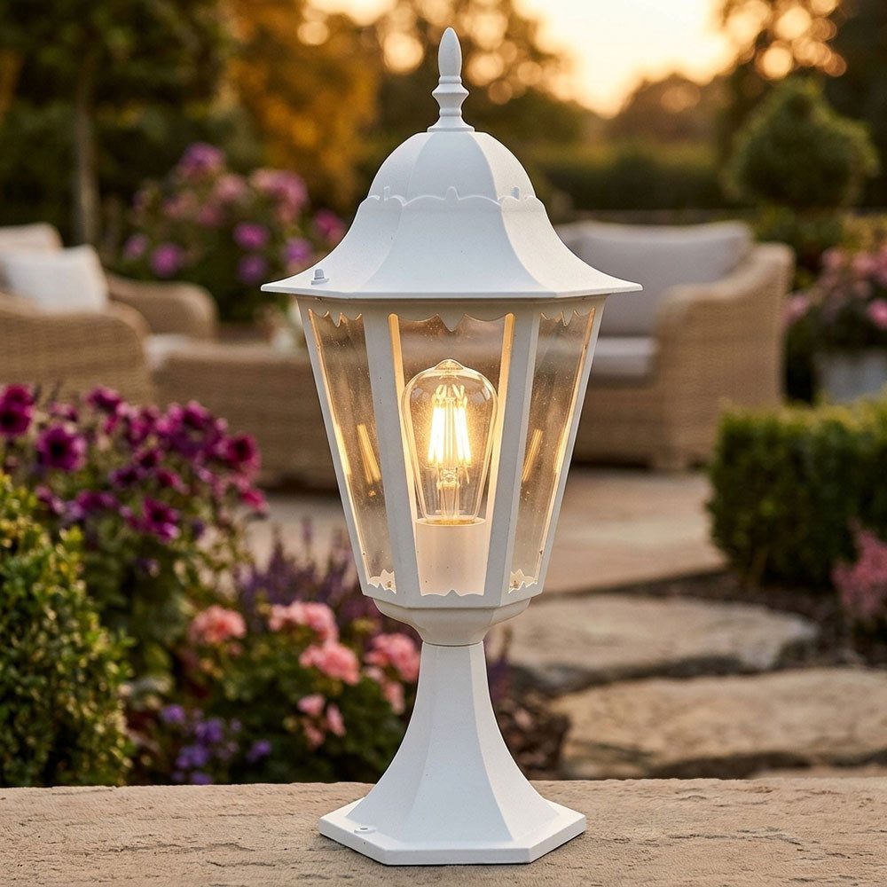 Harms Import Sockelleuchten, Leuchtmittel nicht inklusive, Wegeleuchte Stehlampe Außenleuchte weiß Glas Aluminium Garten H 49 cm