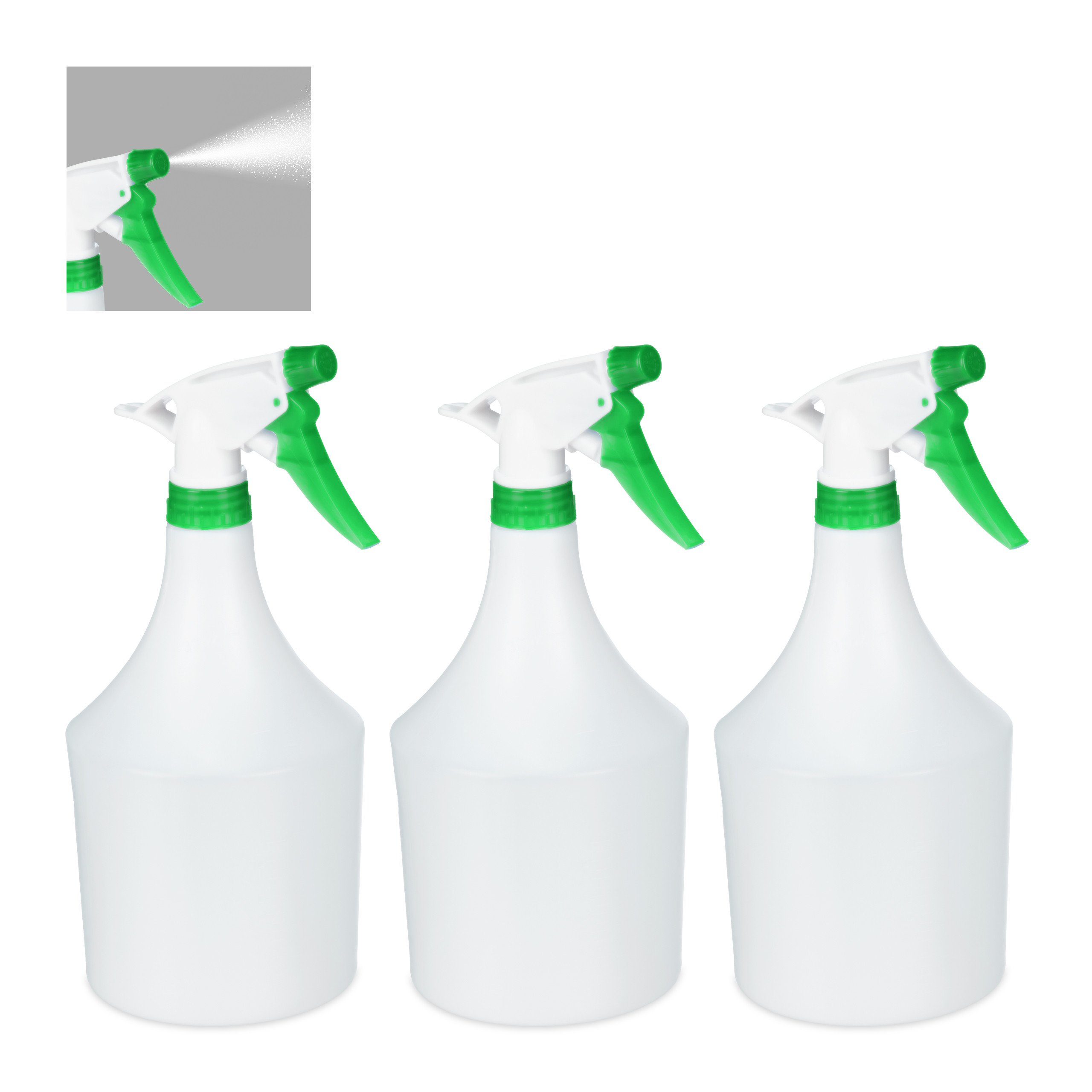 relaxdays Sprühflasche 3 x Sprühflasche weiß-grün, 1 Liter