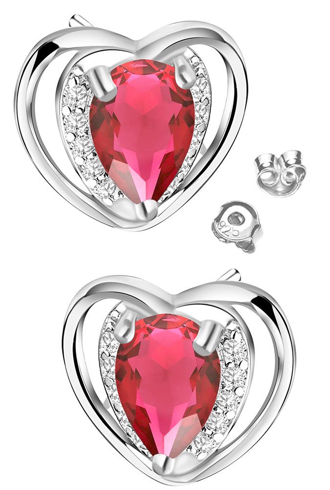 Paar Ohrstecker Ohrringe 925 Silber Herz rot Schmuck für Damen Frauen Freundin