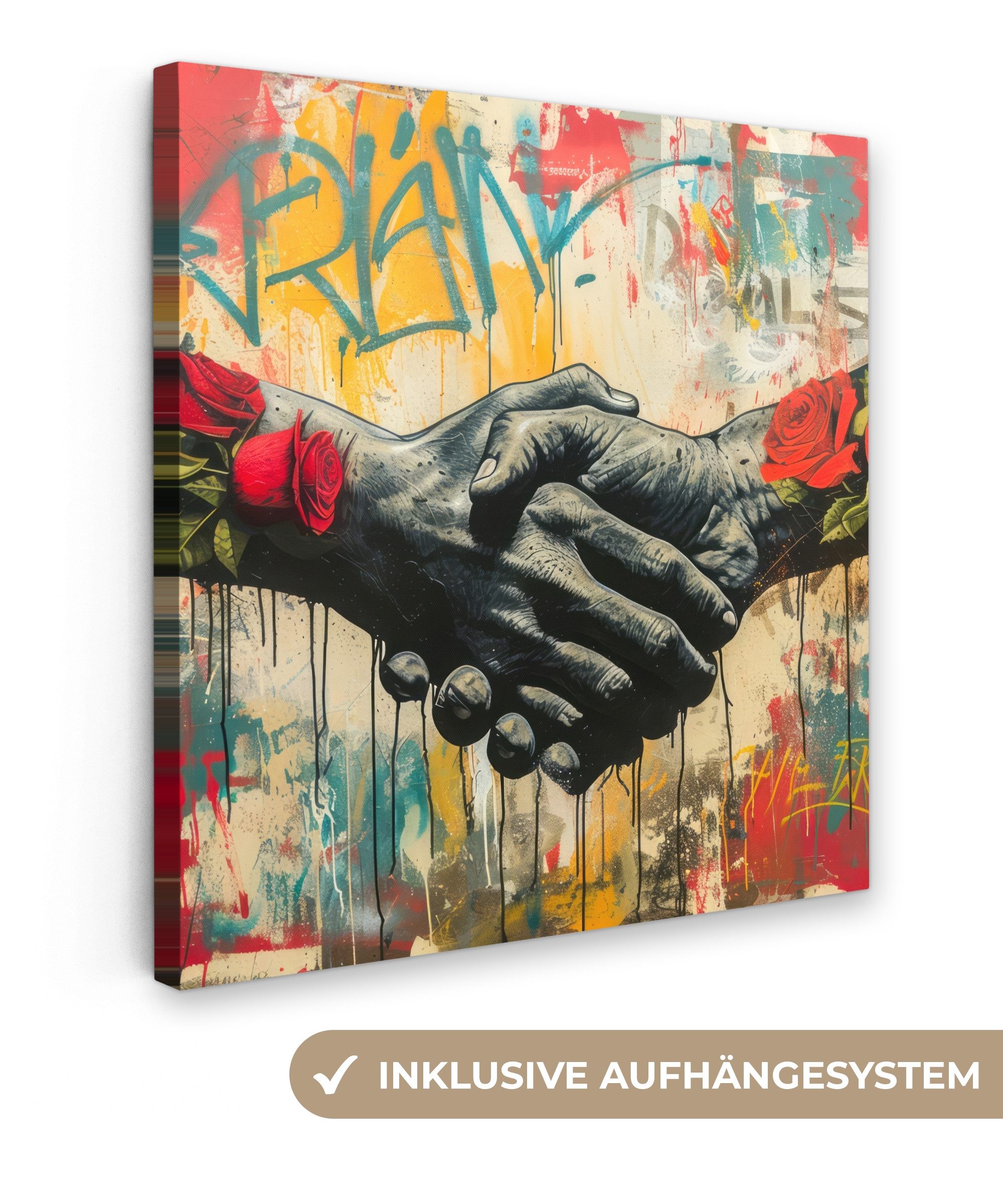 OneMillionCanvasses® Leinwandbild Graffiti - Rosen - Hände - Straßenkunst, günstig online kaufen