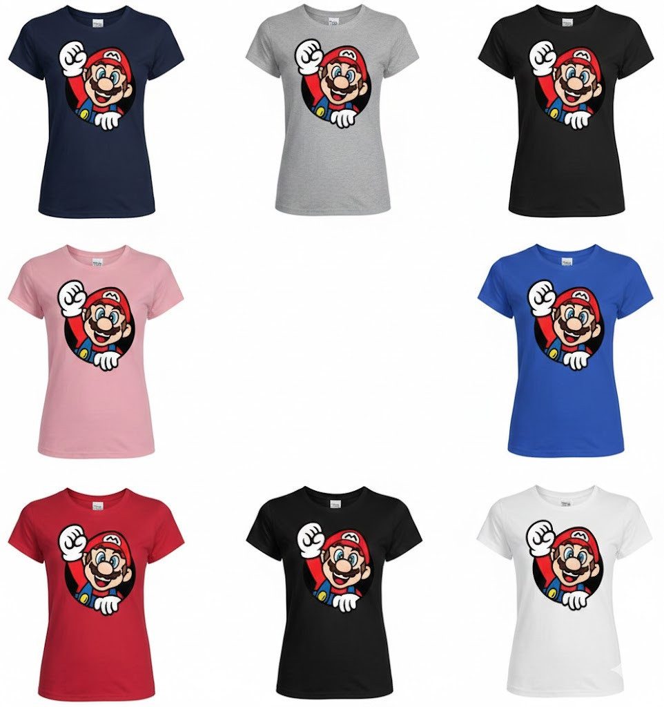 Blondie & Brownie T-Shirt Damen Super Mario Faust Nerd Konsole Gaming Spiel Retro Damen Super Mario Faust T-Shirt Retro Gaming mit Frontdruck Nerd