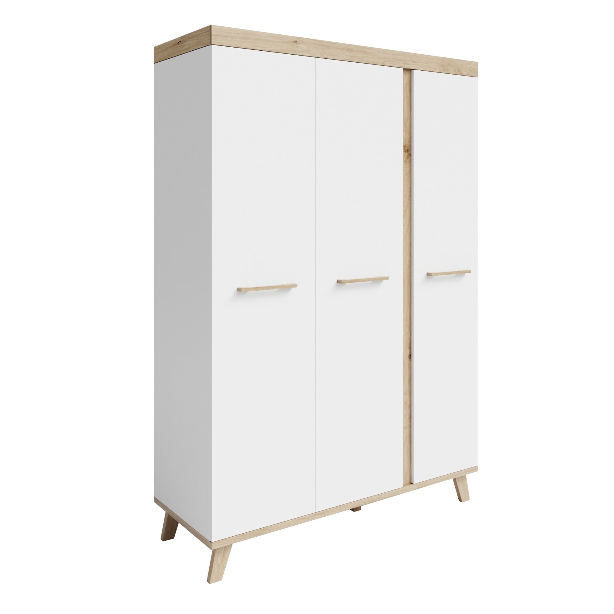 roba® Kinderkleiderschrank Smile Griffe und Füße aus Massivholz - 3-türiger Kleiderschrank