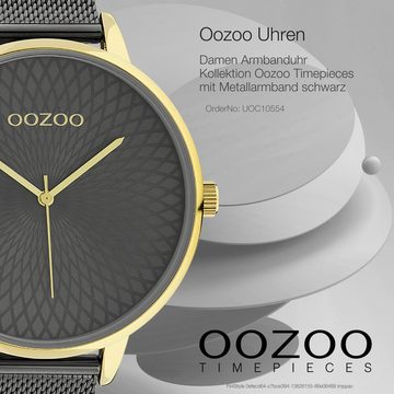 OOZOO Quarzuhr Oozoo Unisex Armbanduhr Timepieces Analog, Damen, Herrenuhr rund, extra groß (ca. 48mm) Metallarmband schwarz