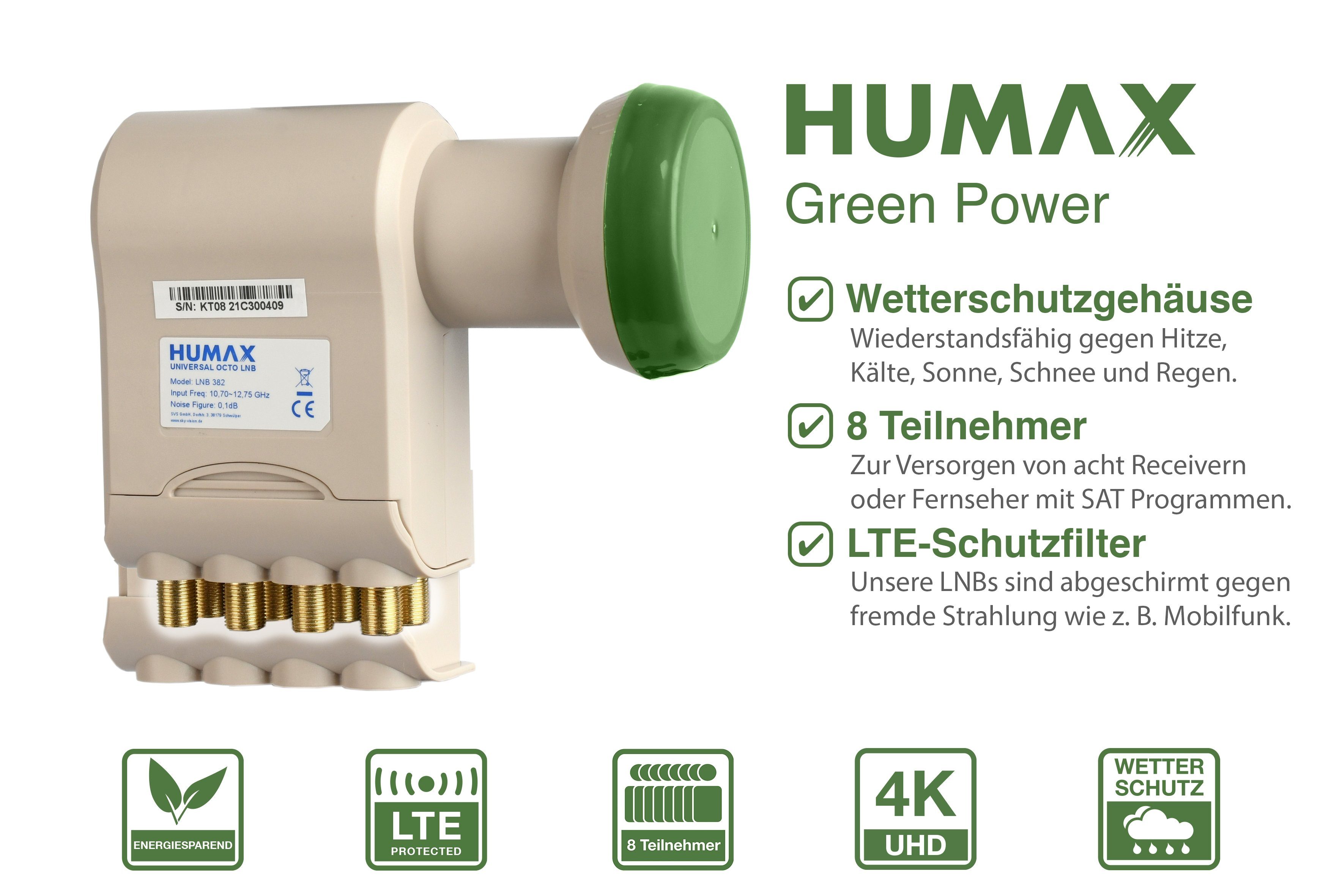 Humax Green Power Octo-LNB 382, stromsparend Universal-Octo-LNB (für 8 Teilnehmer, Umweltfreundliche Verpackung, LTE Filter)