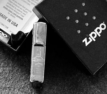 LK Trend & Style Feuerzeug ZIPPO Black Ice gel."Jack Daniels Logo+Portrait", Für alle Whisky Fans und die, die es werden wollen, 8seitig gelasert
