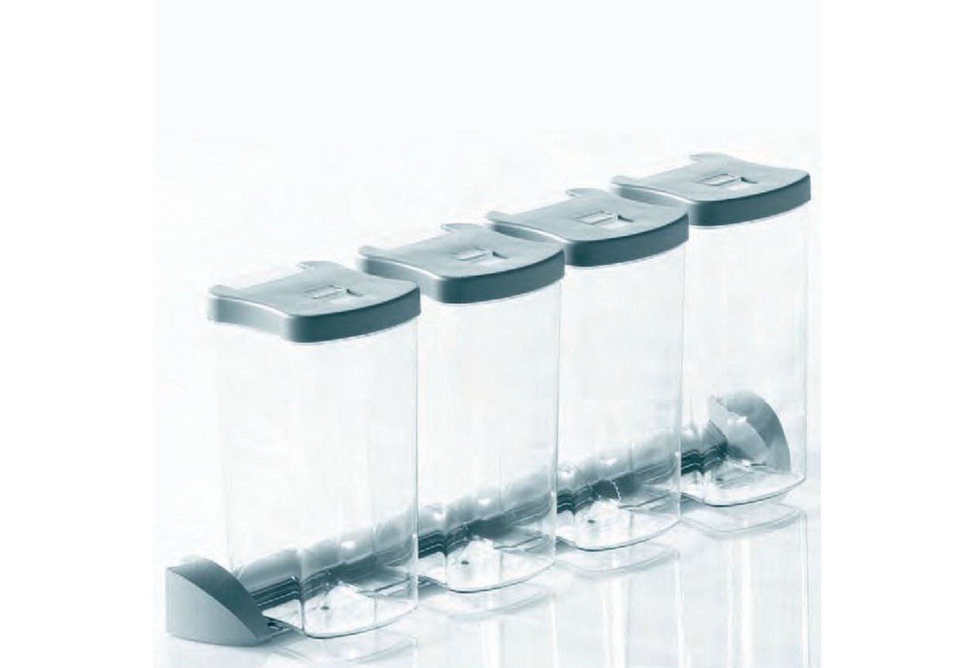 Kesseböhmer Aufbewahrungssystem Vorratssdosen / YouboXx für DISPENSA, Kunststoff, 4x transparente Vorratsdosen (1,2 Liter) mit grauem Deckel