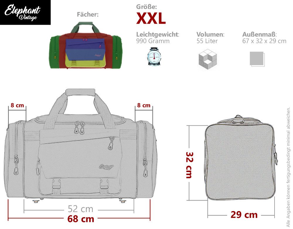 ELEPHANT Sporttasche Reisetasche Saunatasche Damen Herren aus Plane Tour 68 cm XXL groß, wasserabweisend Sauna Reise Sport Tasche + Flasche