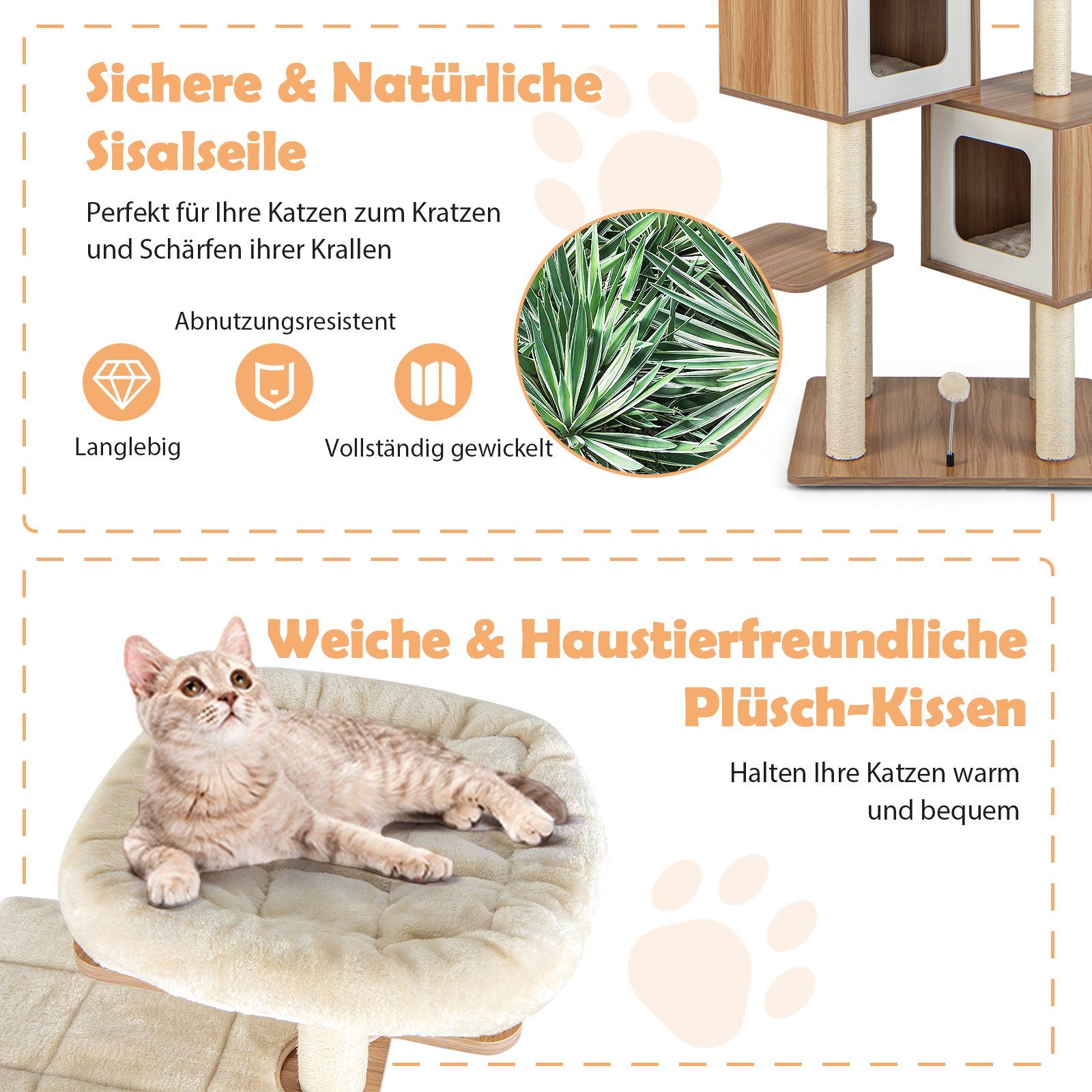 COSTWAY Kratzbaum 163 cm Katzenbaum, mit Sisal & Kissen