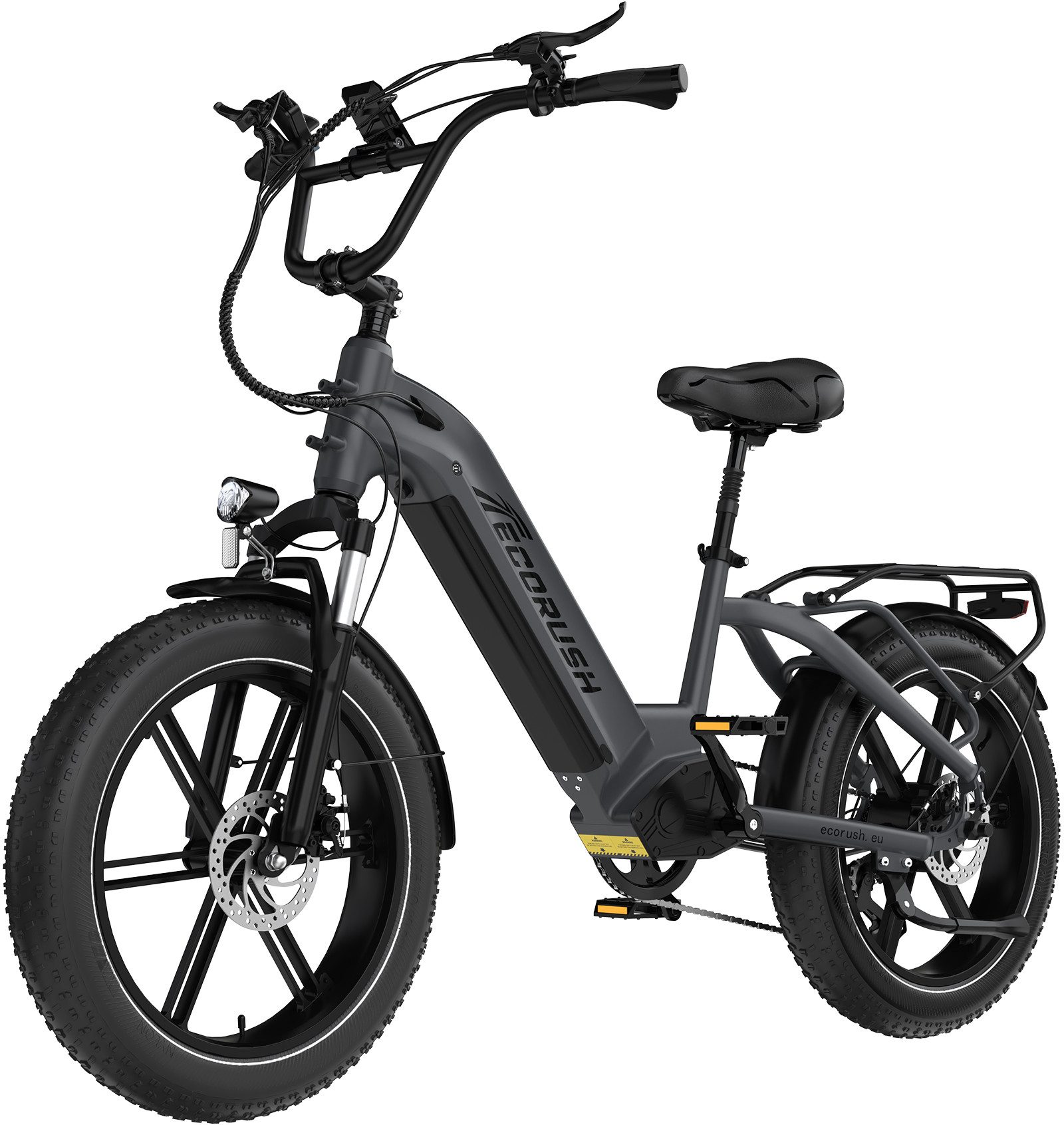 ECORUSH E-Bike Mountainbike Elektrofahrrad 20*4,0 Zoll Pedelec StVZO mit 15,6Ah Akku Max 70-120km, 7 Gang shimano shimano Schaltwerk, Kettenschaltung, 250W Heckmotor, 748.8 Wh, Damen/Herren E-Mountainbike mit Pumpe, Schloss
