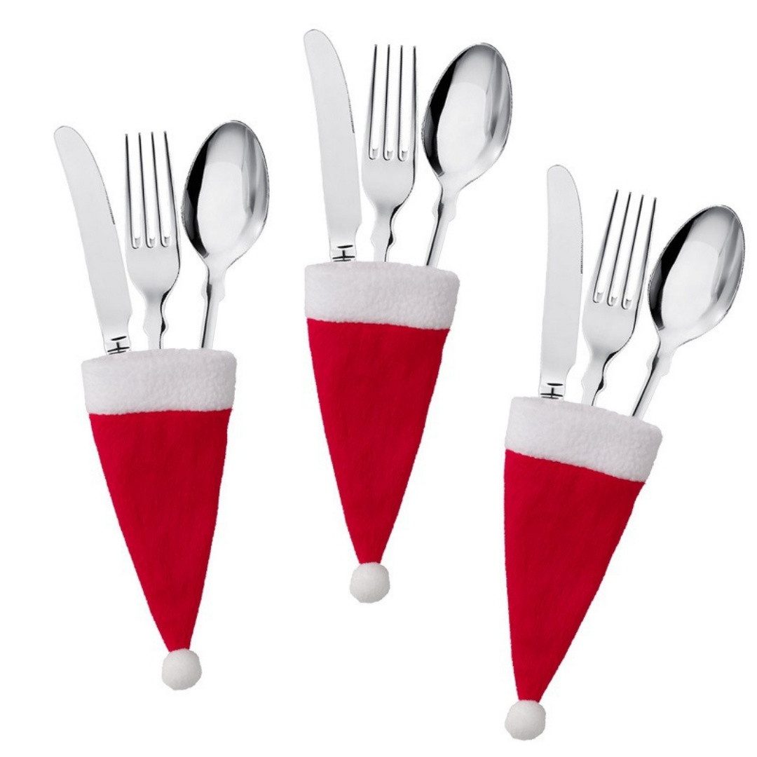 Bomiclss Besteckhalter Nikolausmütze Rot Mini Weihnachtsmützen Deko Weihnachtsmannmütze, (Besteckhalter Weihnachtsmütze Kinder Bestecktasche Weihnachten, 10-tlg), Für Tasse Besteck Flasche Xmas Party Tischdekoration