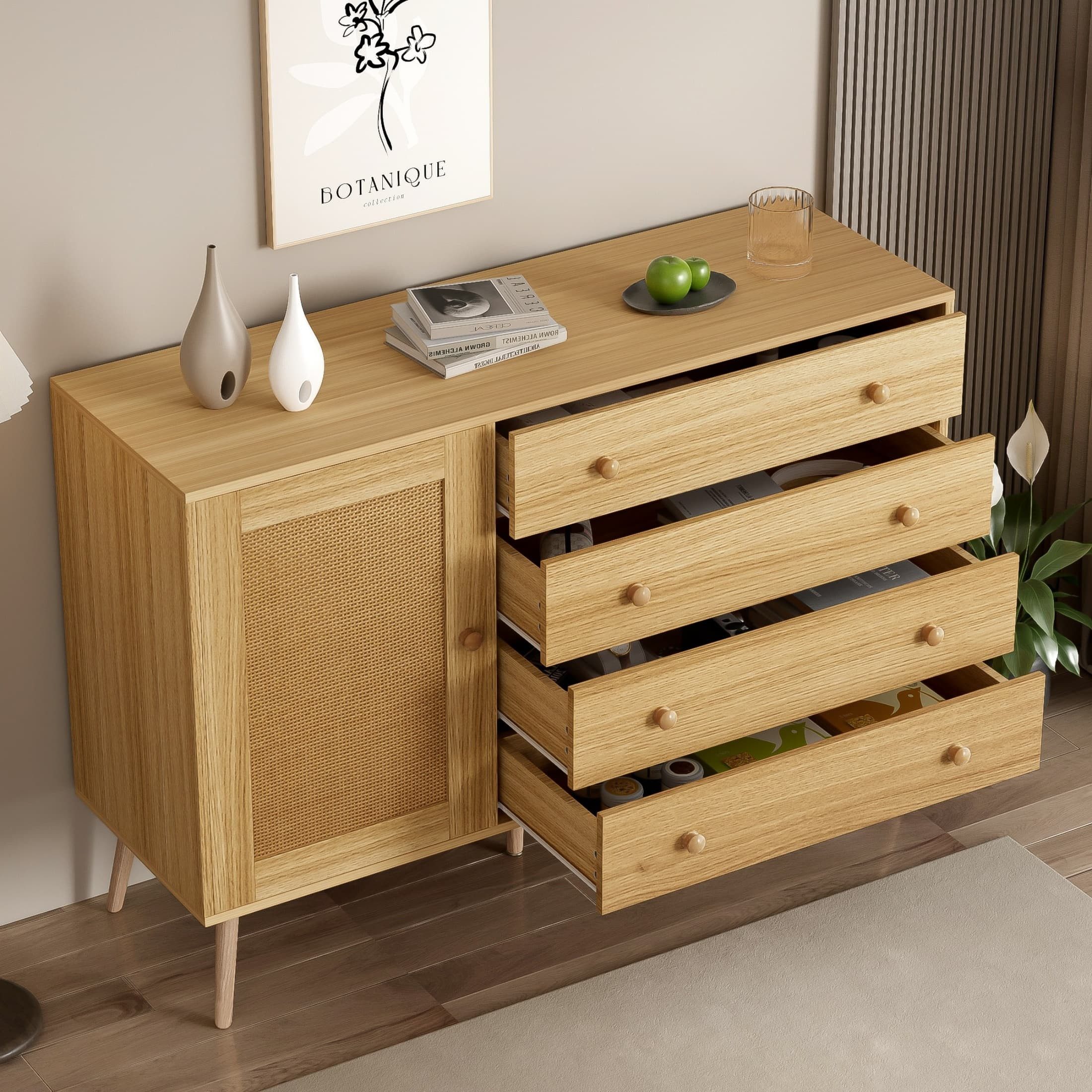 XDOVET Sideboard Rattan Kommode mit 4 günstig online kaufen