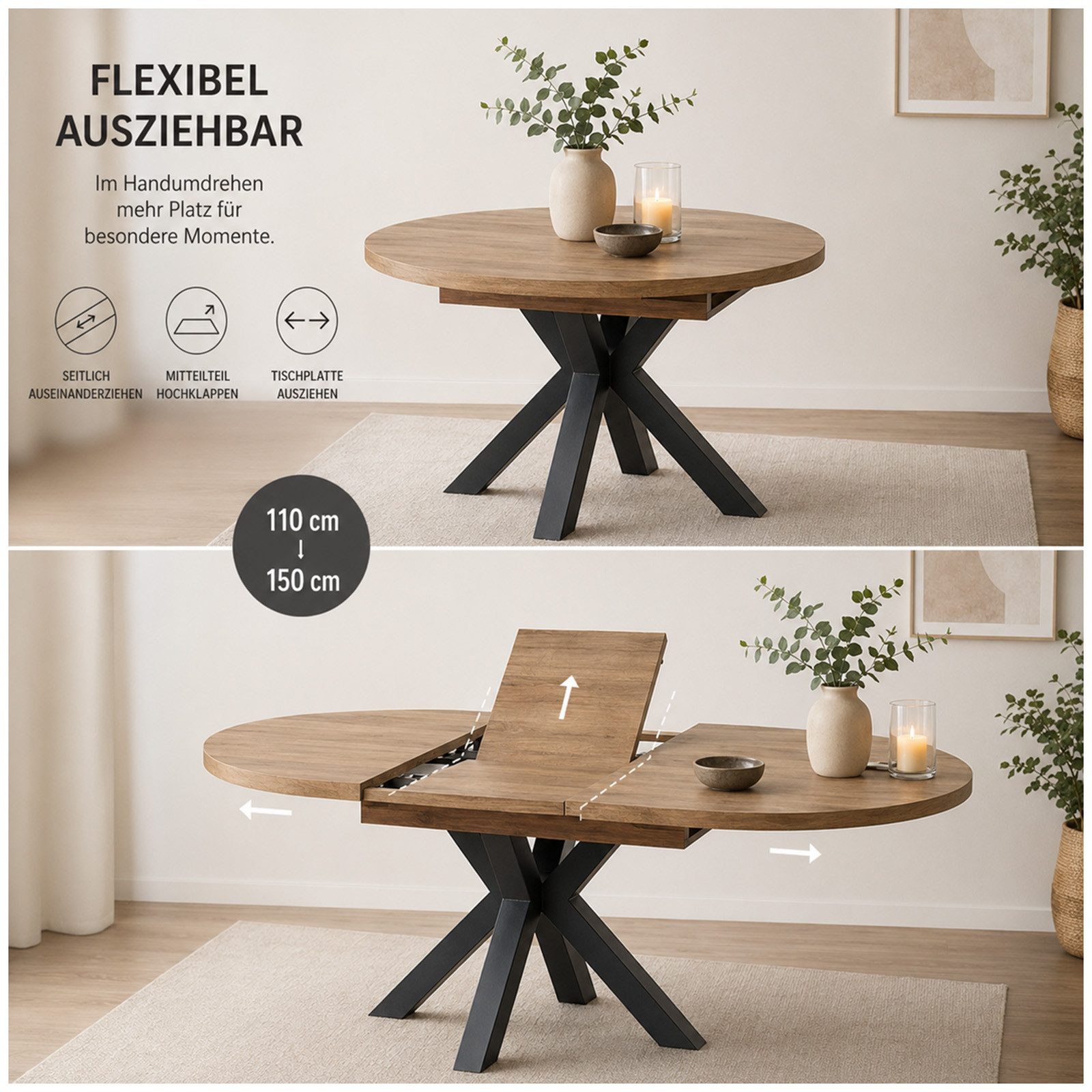 HTI-Living Esstisch Ausziehtisch 110 - 150 cm amerikanische Eiche (Stück, 1-St., 1 Esstisch), Esstisch