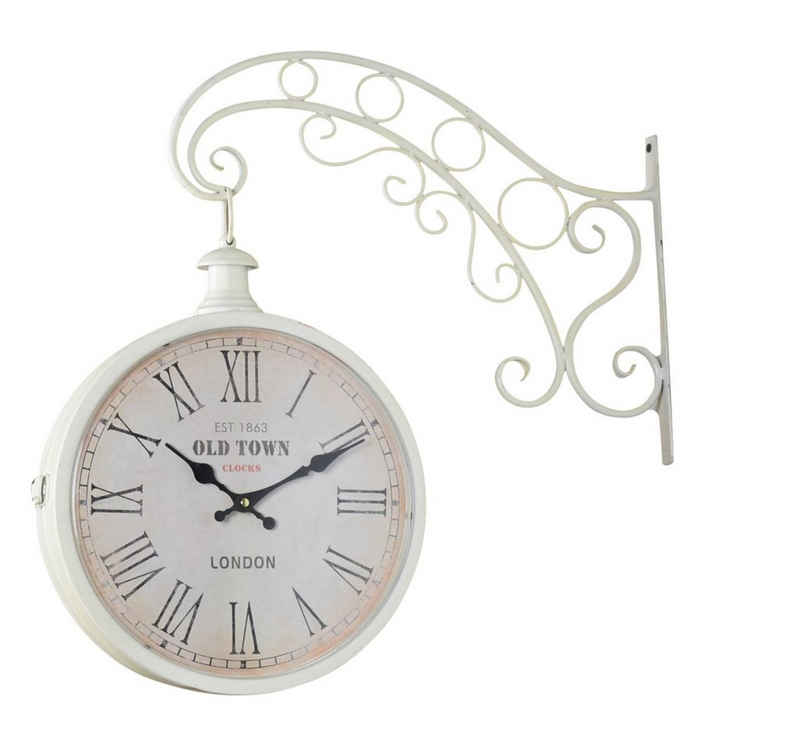 elbmöbel Wanduhr Uhr Bahnhofsuhr in Weiß (Wanduhr Metall Vintage Uhr Bahnhofsuhr Landhaus antik look weiß)