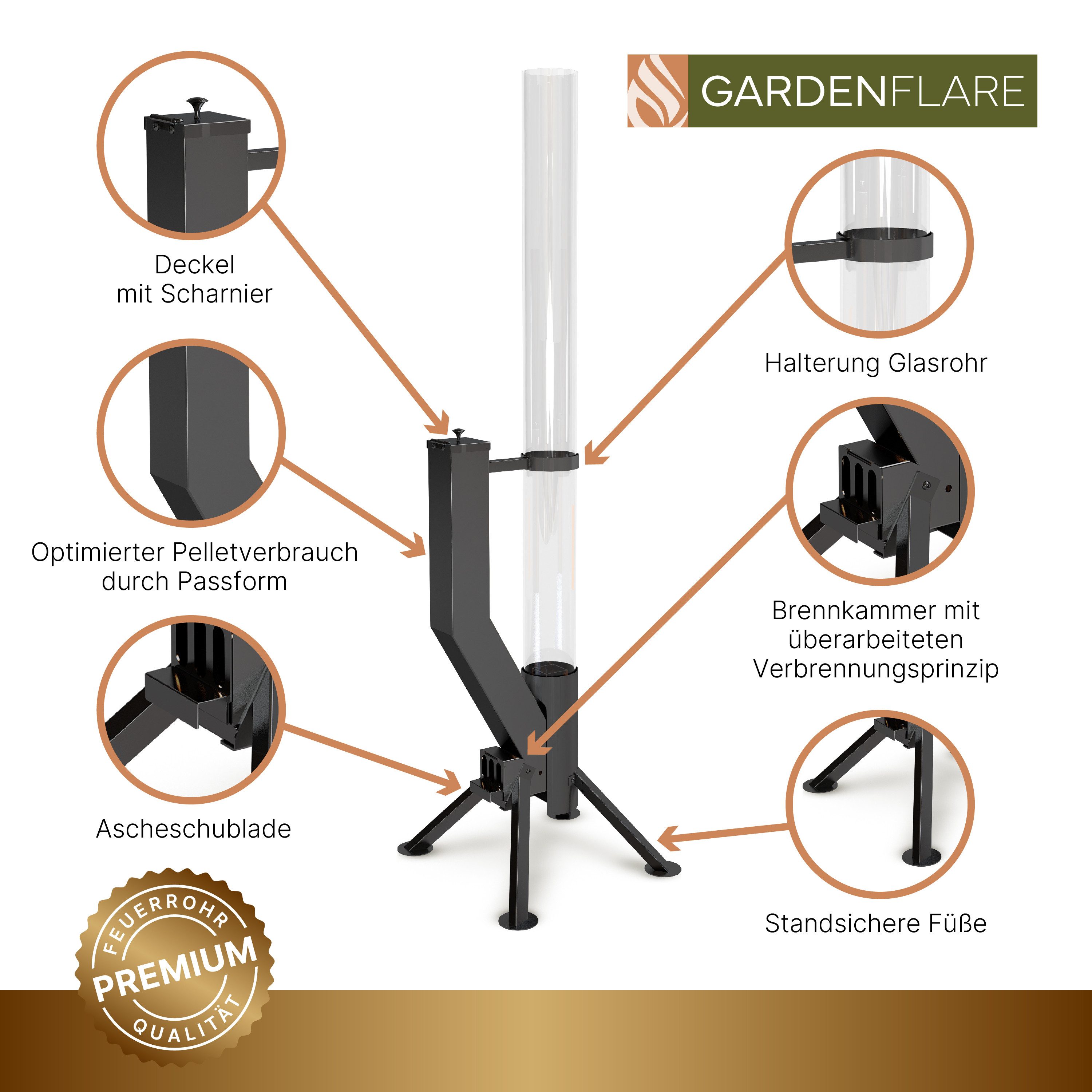 Gardenflare Feuerschale Premium Gartenkamin Feuersäule und Pelletfackel günstig online kaufen