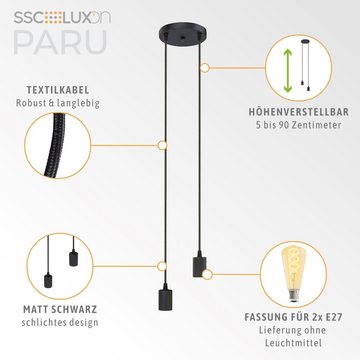 SSC-LUXon LED-Hängeleuchte PARU Pendelleuchte 2-flammig schwarz Textilkabel E27 Fassung