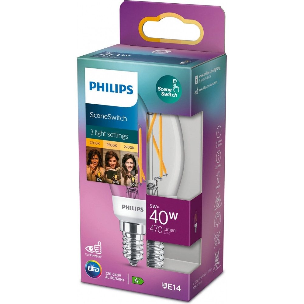 Philips LED-Leuchtmittel LEDClassic SSW 40W B35 E14 WW Glühbirne Kerzenlampe