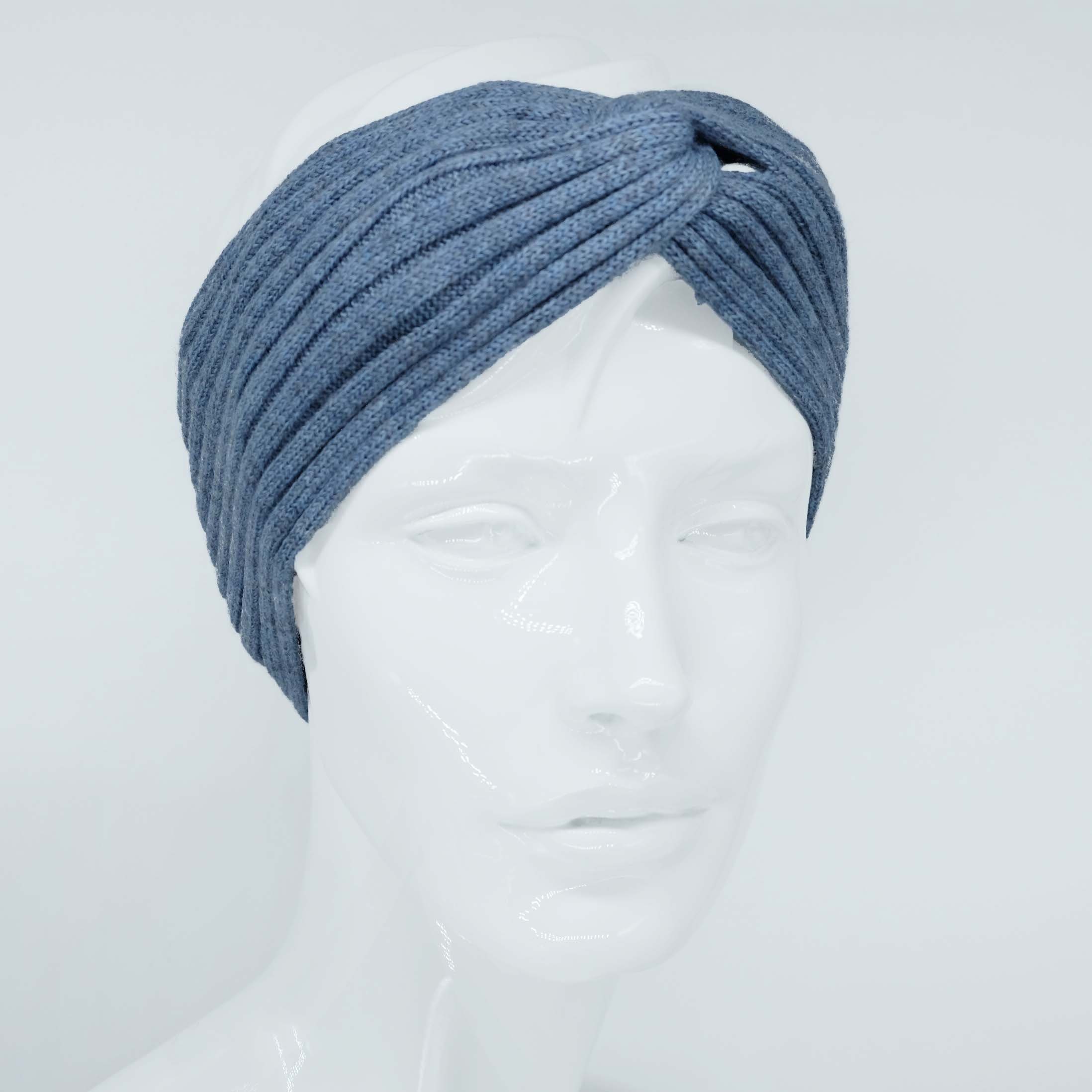 BEAZZ Stirnband Stirnband Ohrenwärmer Damen Winter 100% WOLLE Merino Feinstrick, warm und weich blaugrau meliert