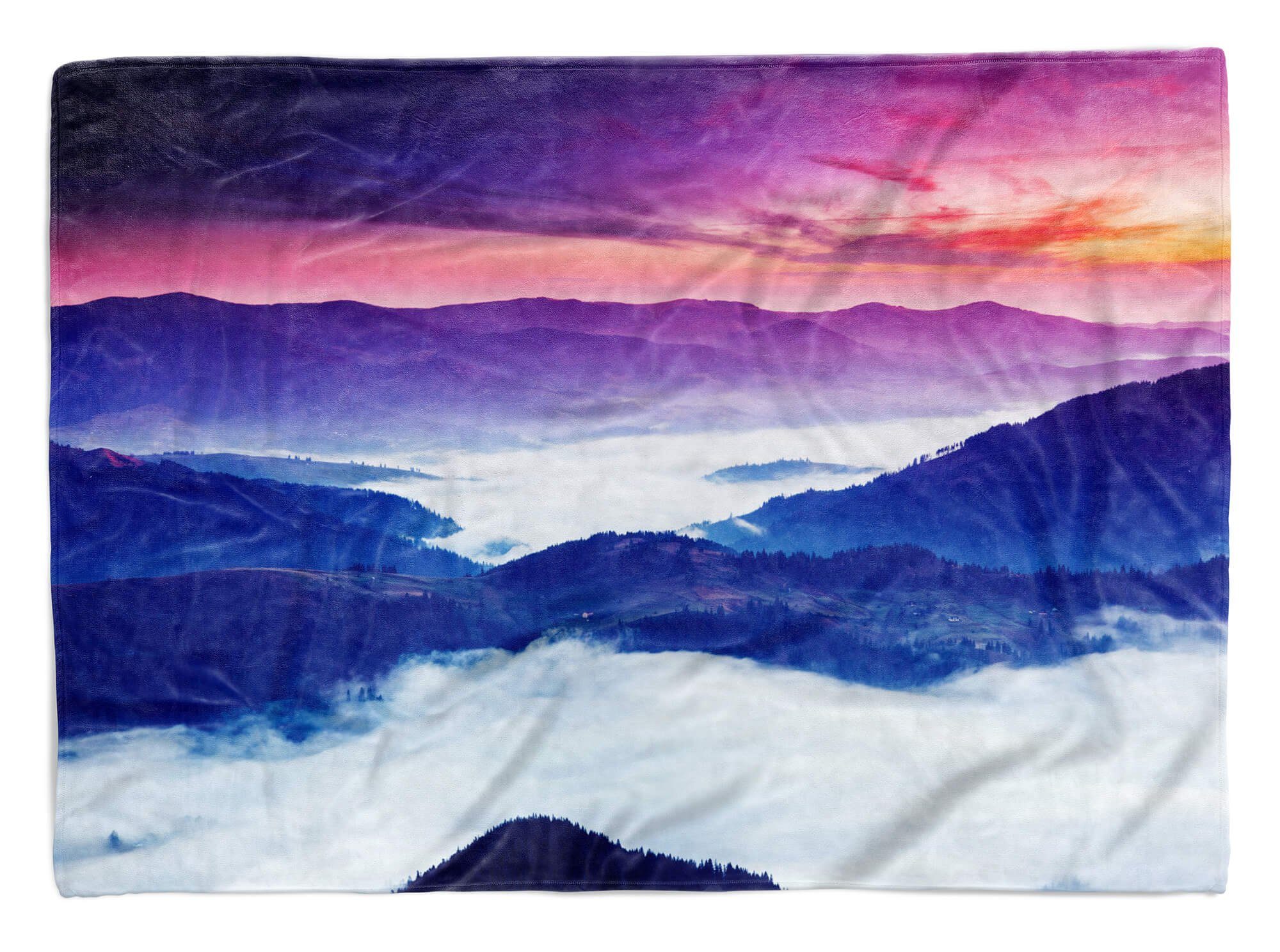 Sinus Art Handtücher Handtuch Strandhandtuch Saunatuch Kuscheldecke mit Fotomotiv Nebel Berge Abendröte Friedl, Baumwolle-Polyester-Mix (1-St), Handtuch