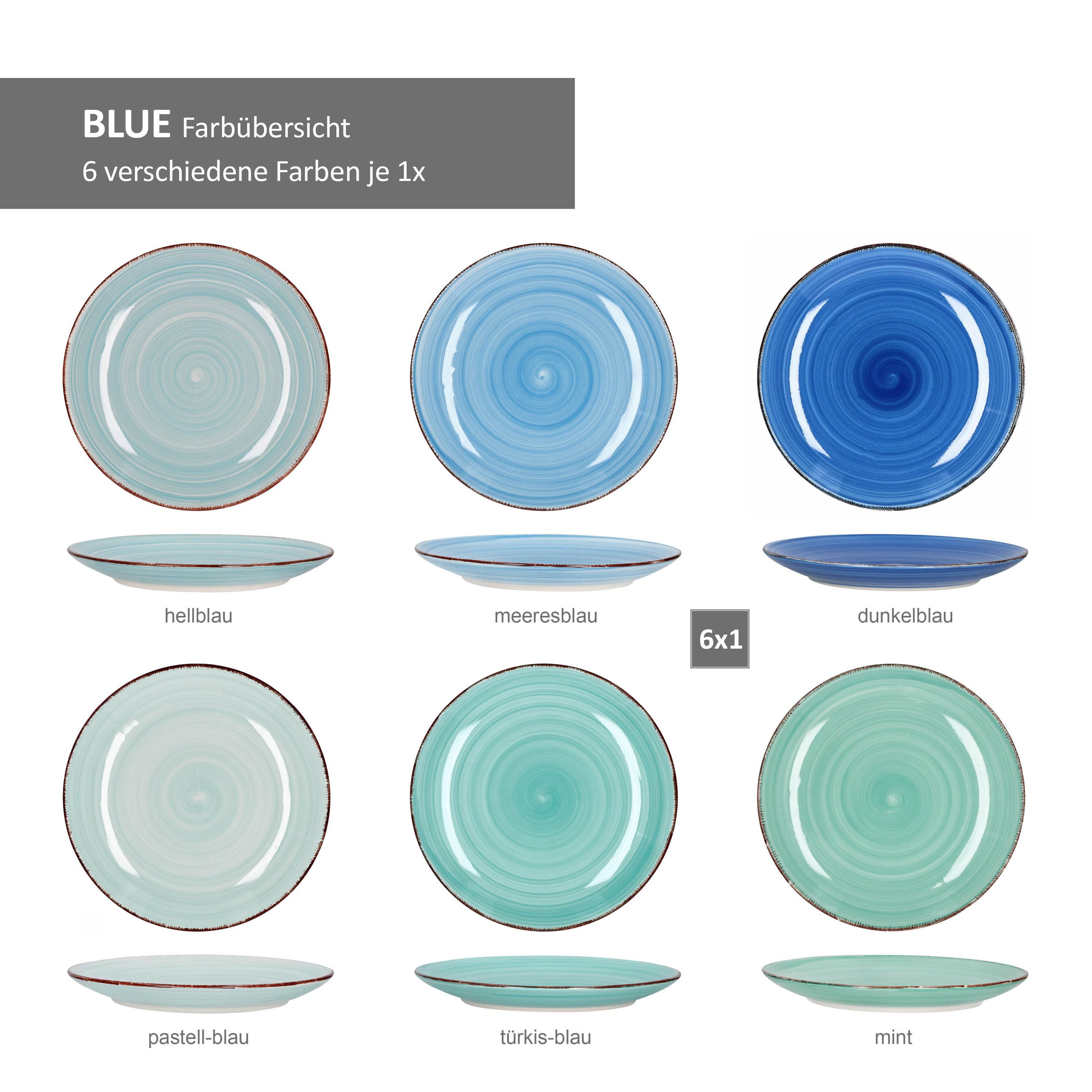 MamboCat Suppenteller 6er Set Essteller tief Blue 21,5cm