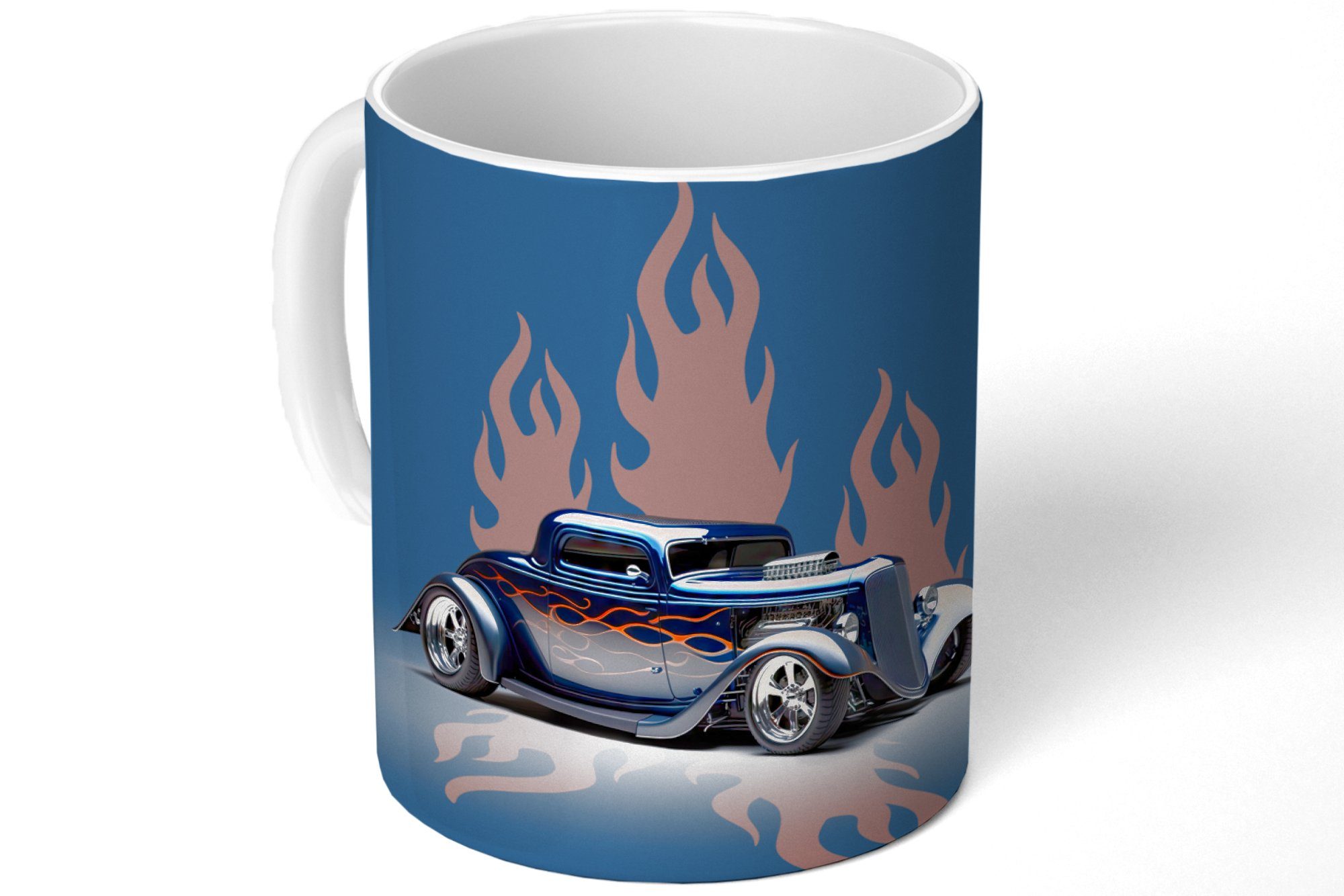 Teetasse, - Geschenk Becher, - Blau Tasse - Kaffeetassen, Keramik, Teetasse, Flammen Vintage, MuchoWow Auto