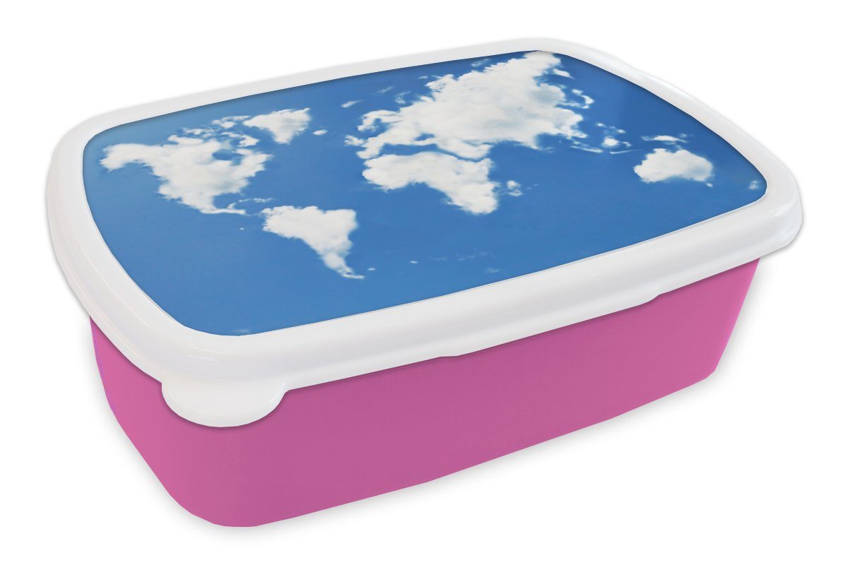 MuchoWow Lunchbox Weltkarte - Wolken - Himmel - Kinder - Jungen - Mädchen, Kunststoff, (2-tlg), Brotbox für Erwachsene, Brotdose Kinder, Snackbox, Mädchen, Kunststoff rosa