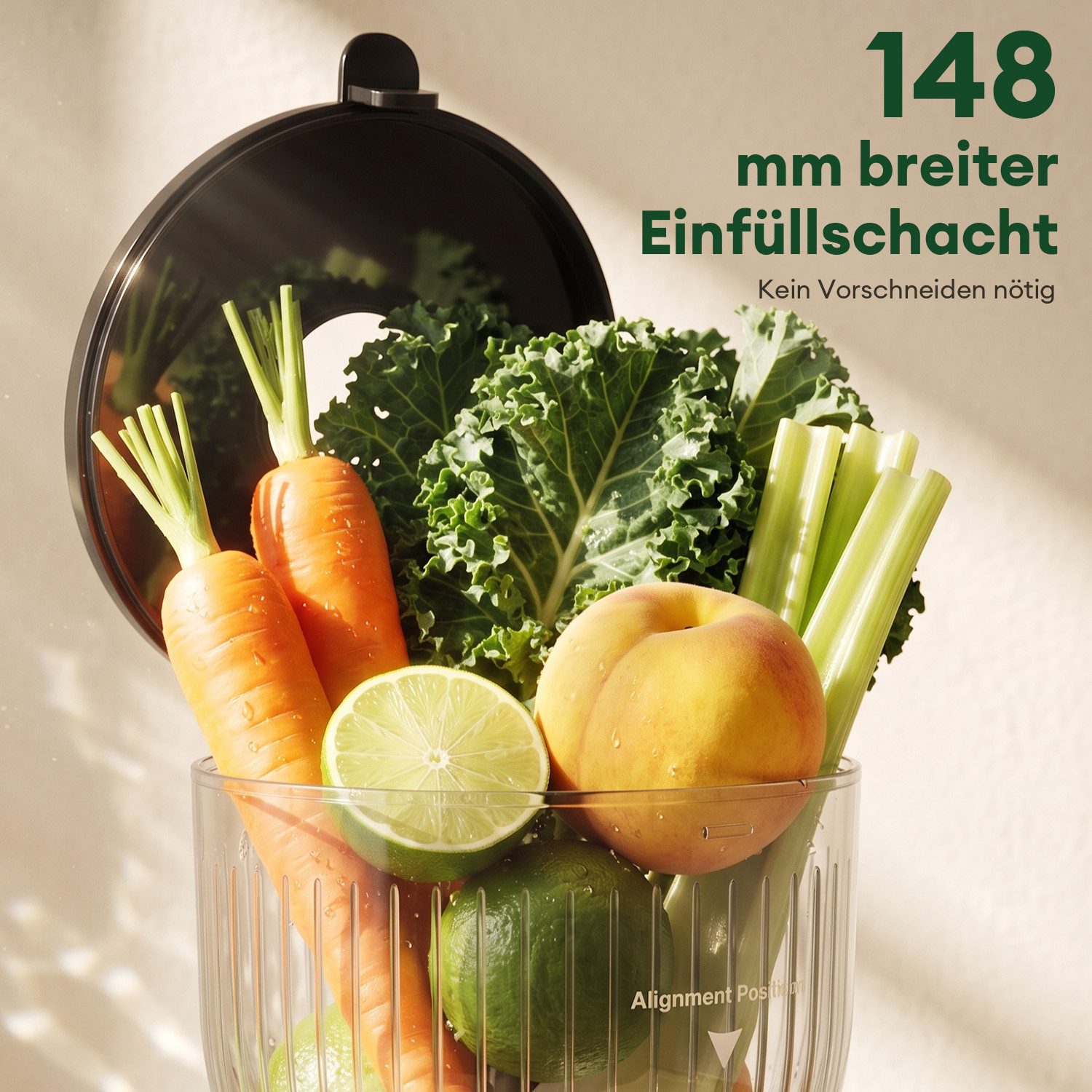 CkeyiN Pro Entsafter für Ganze Obst und Gemüse,Slow Juicer mit 148MM Breite,Juicer Machine, 300 W, mit 550 ml-Becher,Spülmaschinenfest & Abnehmbare Teile