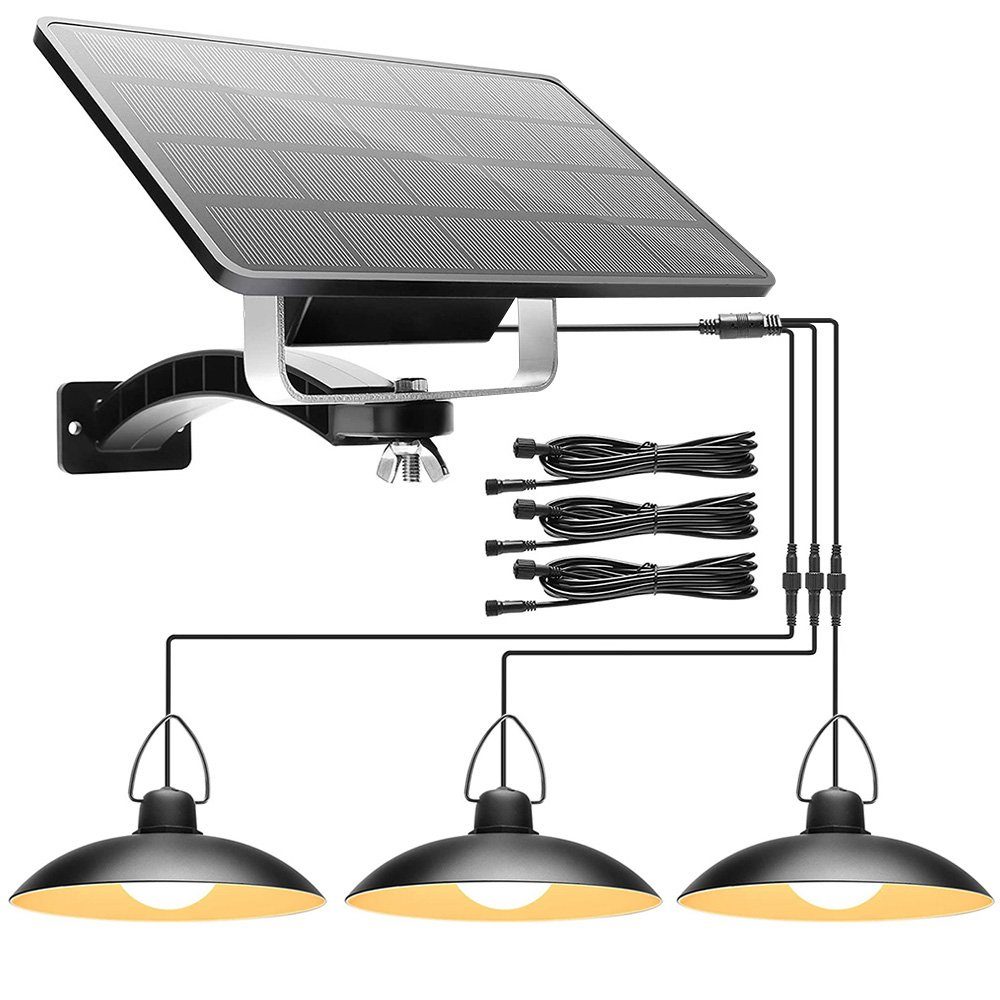 Rosnek Außen-Deckenleuchte 1/2/3/4 Kopf, Solar-Pendelleuchten, für Shop Hof Garage Veranda, 1 Solarmodul mit 3 Lampen, LED-Schuppen-Leuchten, IP65 wasserdicht