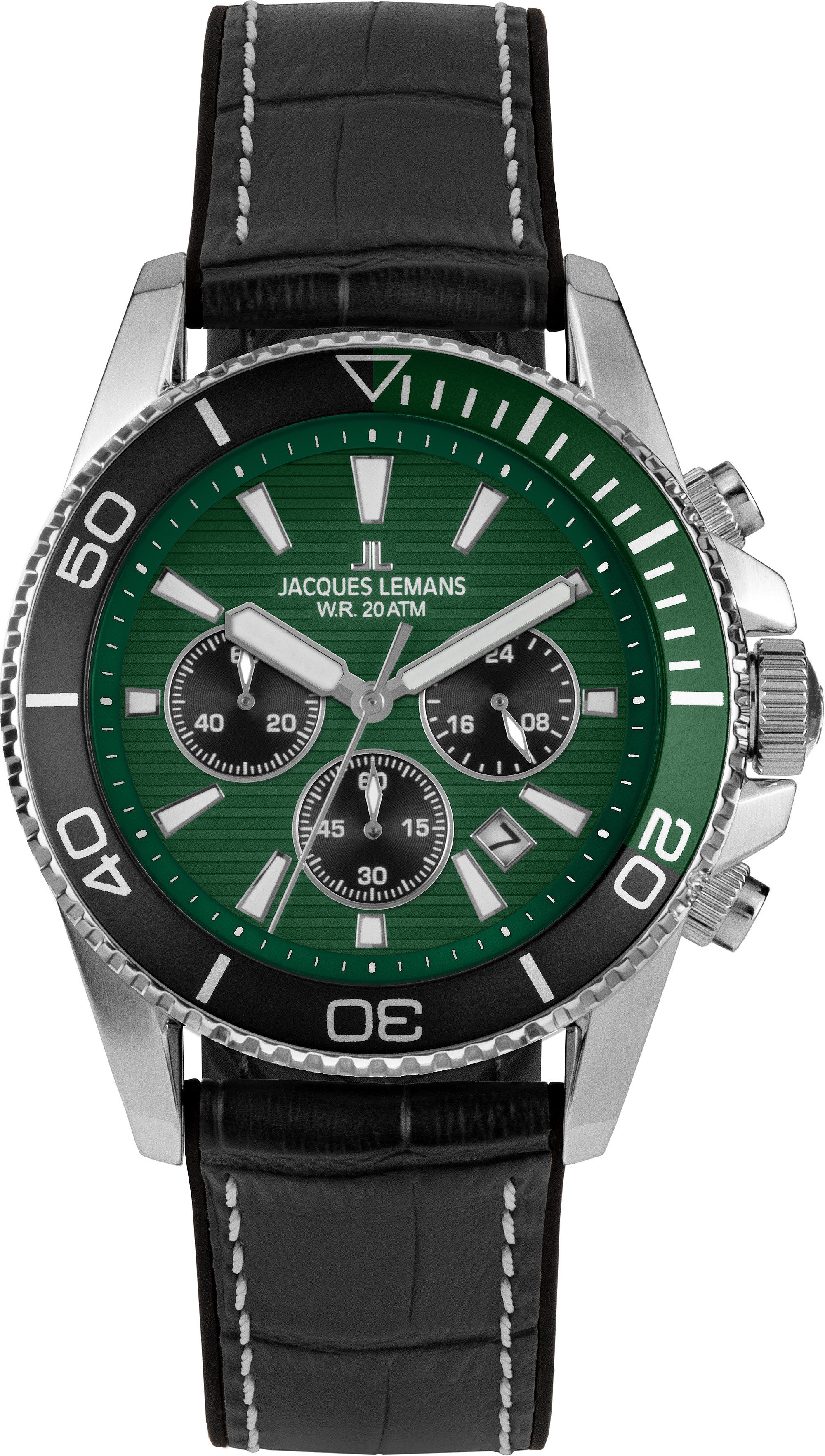 Jacques Lemans Chronograph Liverpool Diver 1-2206C, Quarzuhr, Armbanduhr, Herrenuhr, Lederarmband, analog, Tag