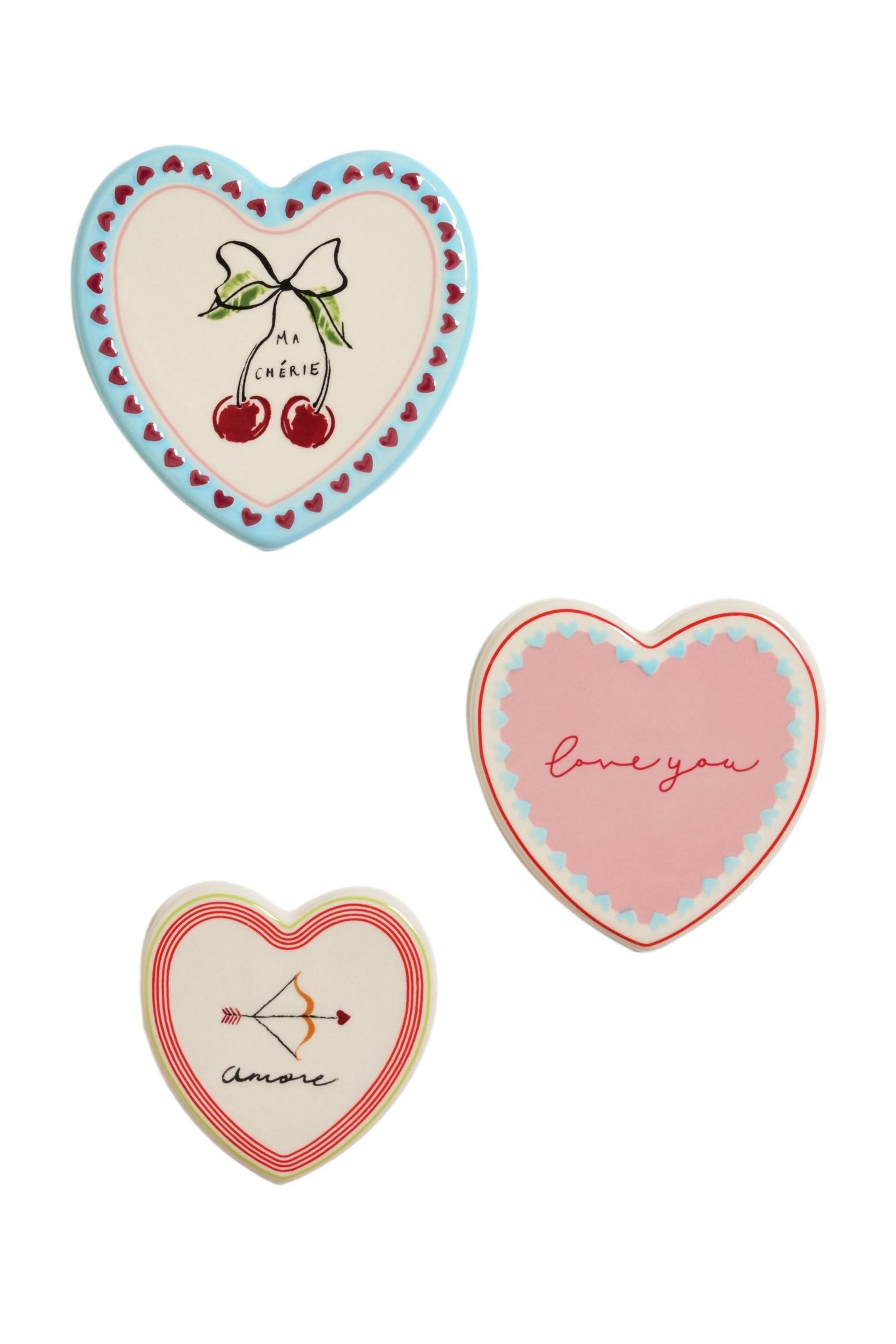 Wanddekoobjekt 3 keramische Wandbildern, Bright Love Heart