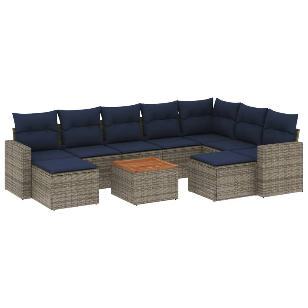 vidaXL Gartenlounge-Set 10-teiliges Gartensofa-Set mit Kissen, grau, Polyrattan, (1-tlg)
