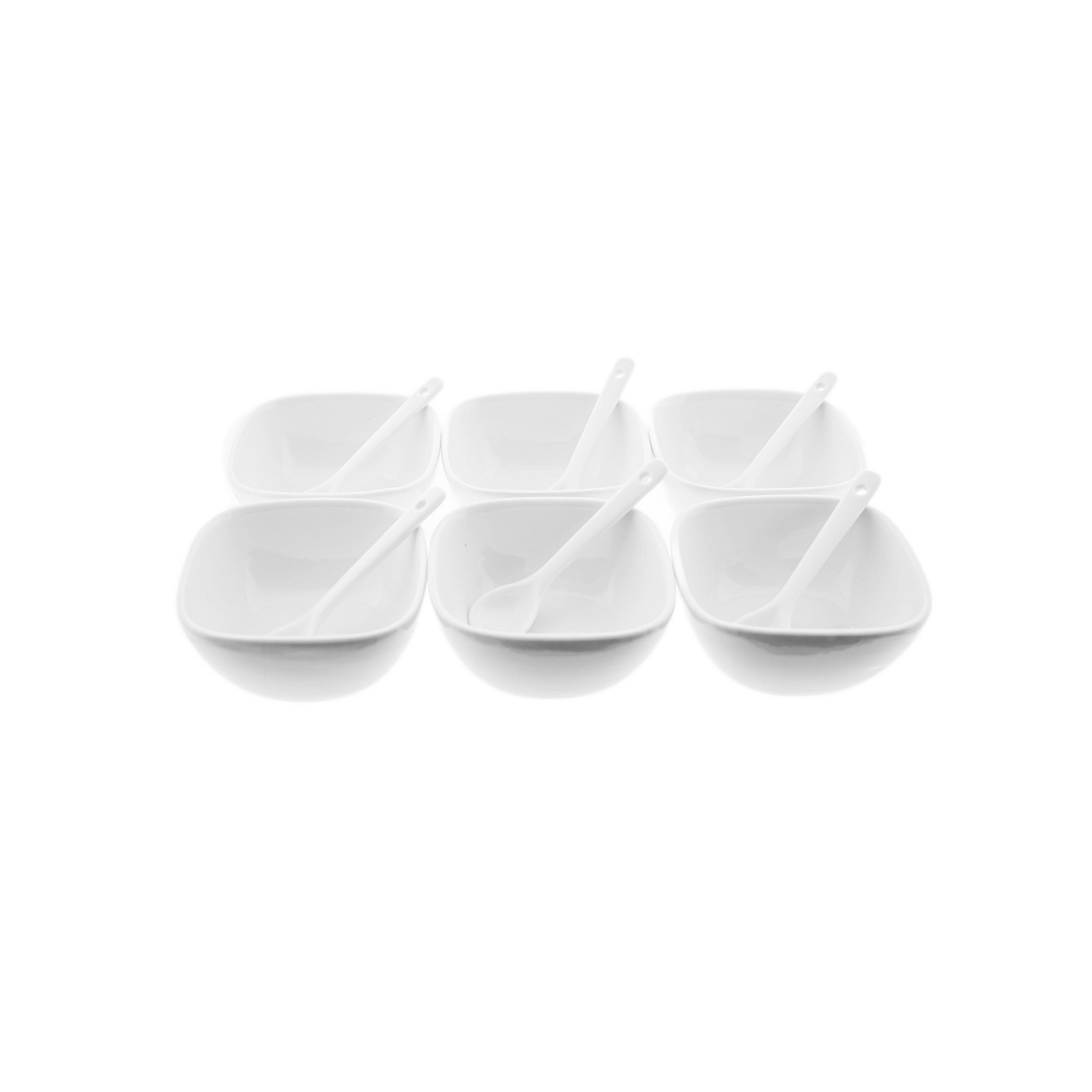 Weissberg Schale aus hochwertigem Porzellan, 6er Set mit Löffel, Soft-Square-Design, Porzellan, (12-tlg), aus hochwertigem Porzellan, Spülmaschinengeeignet