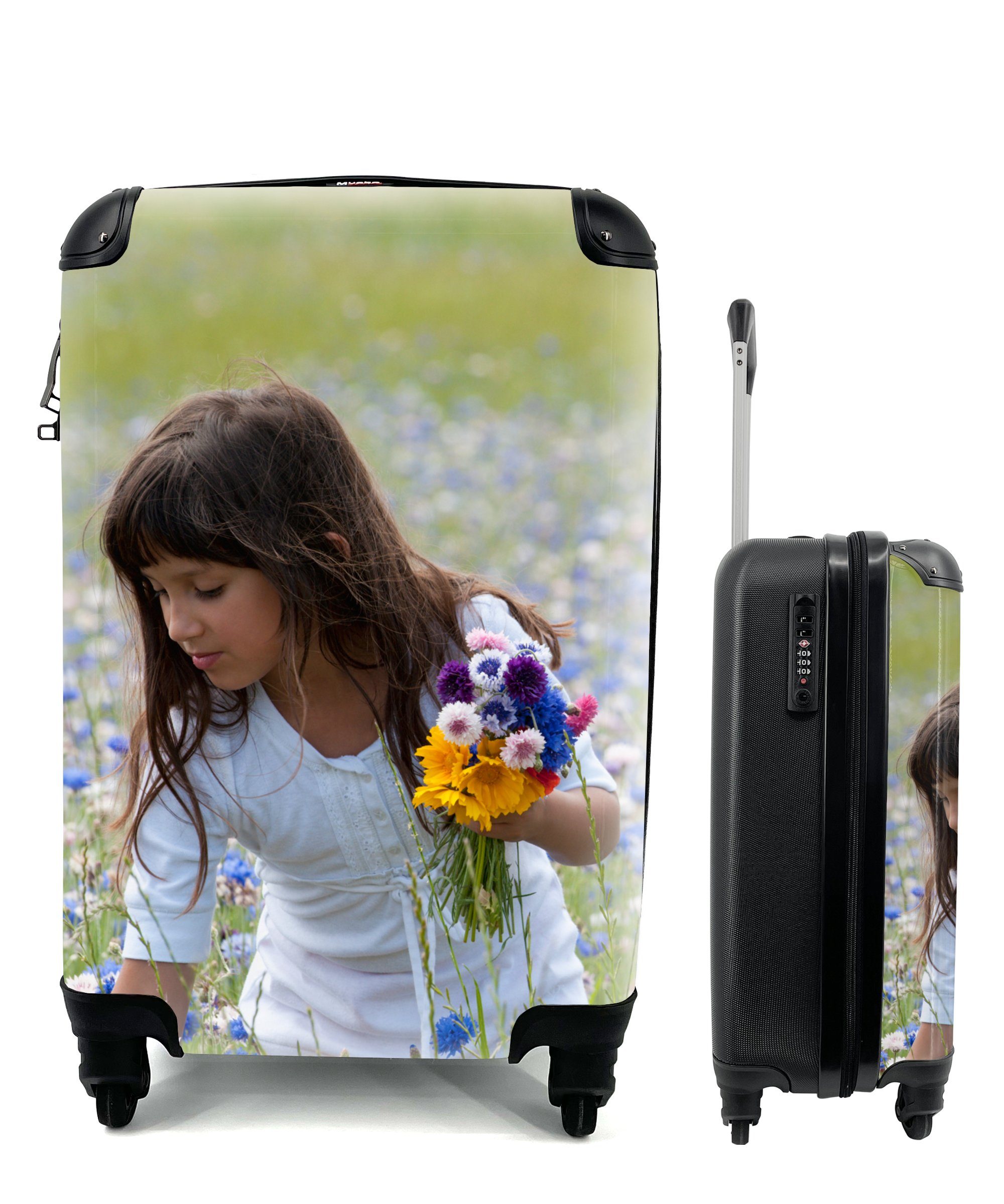 MuchoWow Handgepäckkoffer Mädchen - Blumen - Wiese, 4 Rollen, Reisetasche mit rollen, Handgepäck für Ferien, Trolley, Reisekoffer