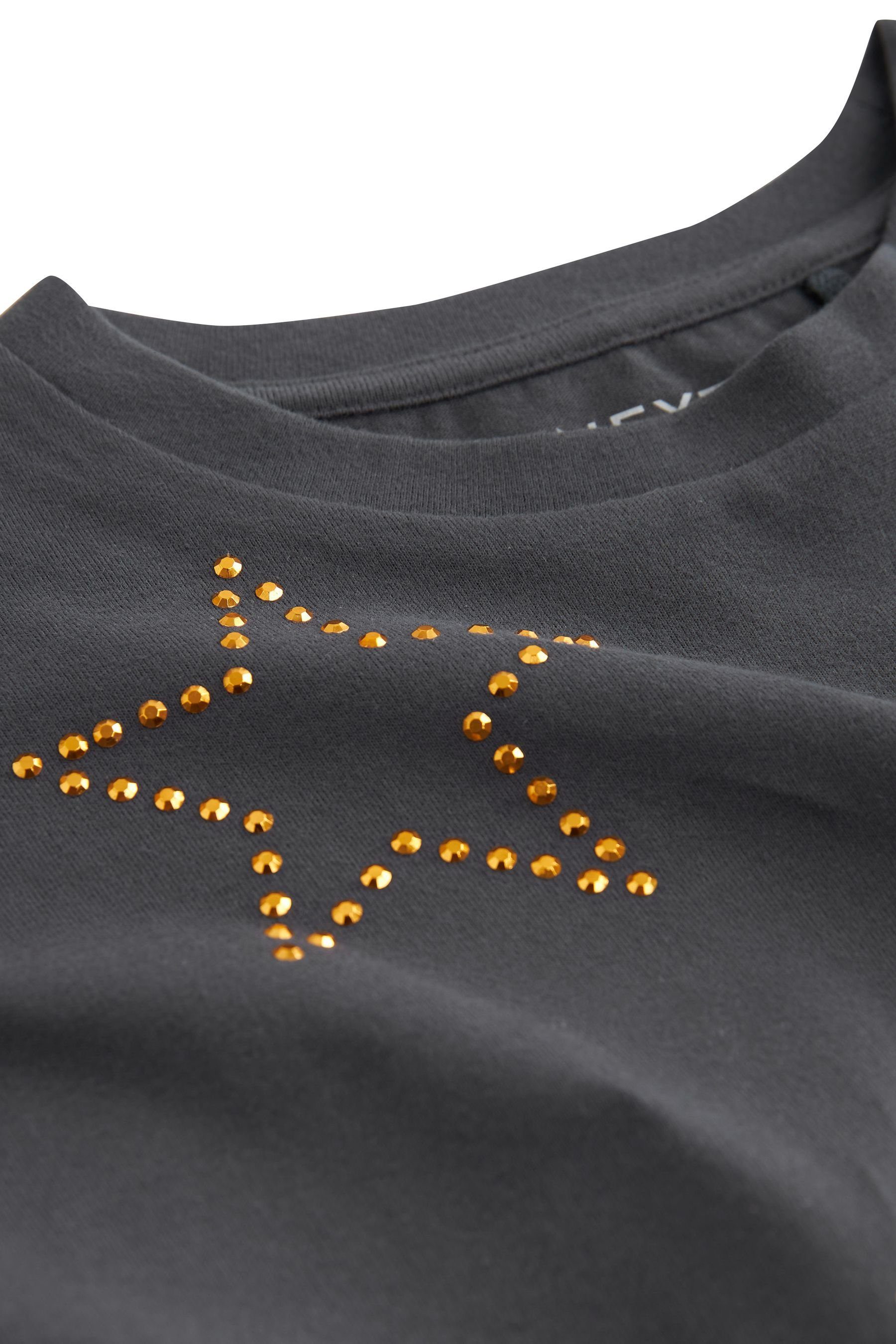 Next T-Shirt T-Shirt in mit (1-tlg) Charcoal Grey Pailletten „Star“-Schriftzug