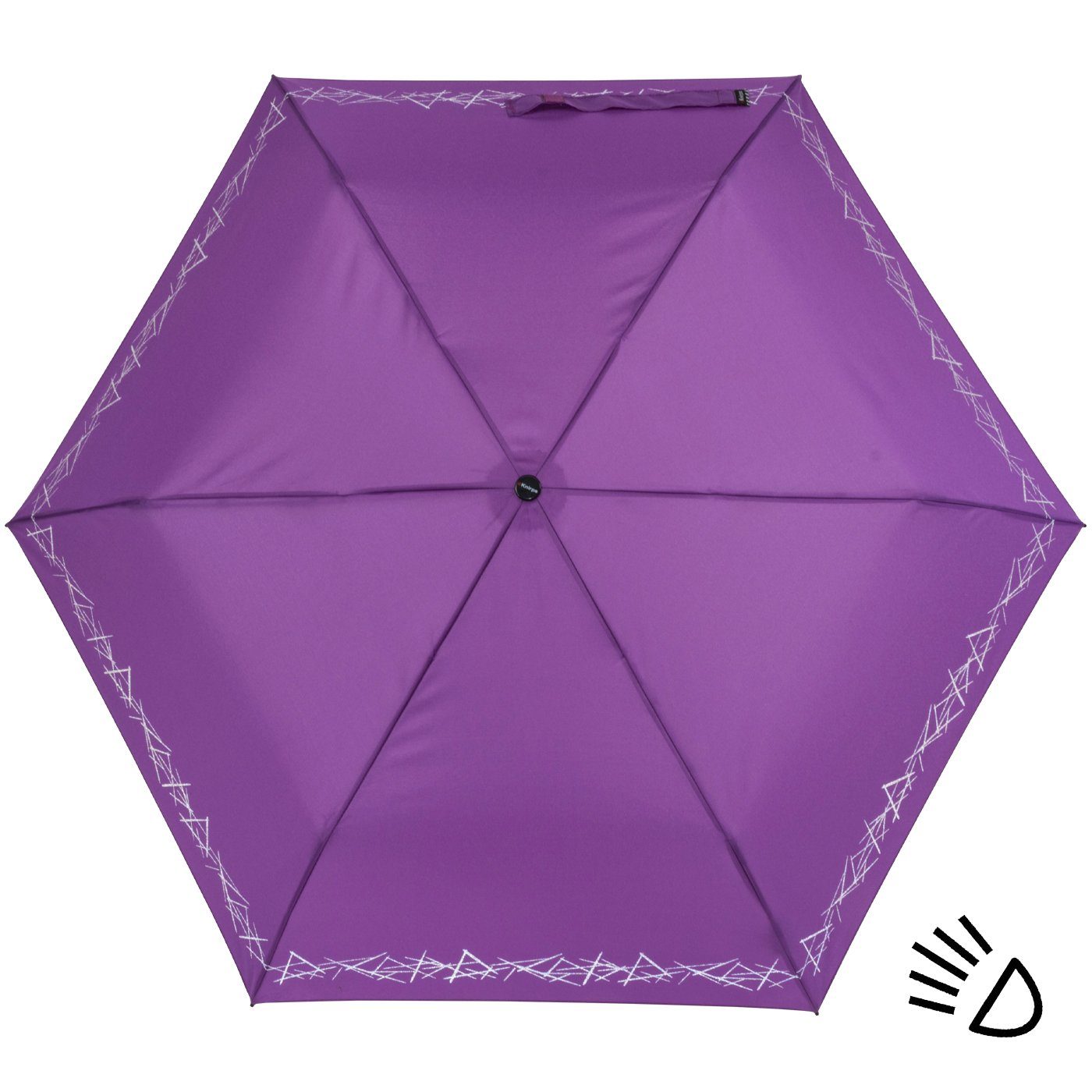 Schulweg, Knirps® mit uni, Kinderschirm reflective 4Kids Taschenregenschirm Sicherheit leicht, auf dem Reflexborte, lila