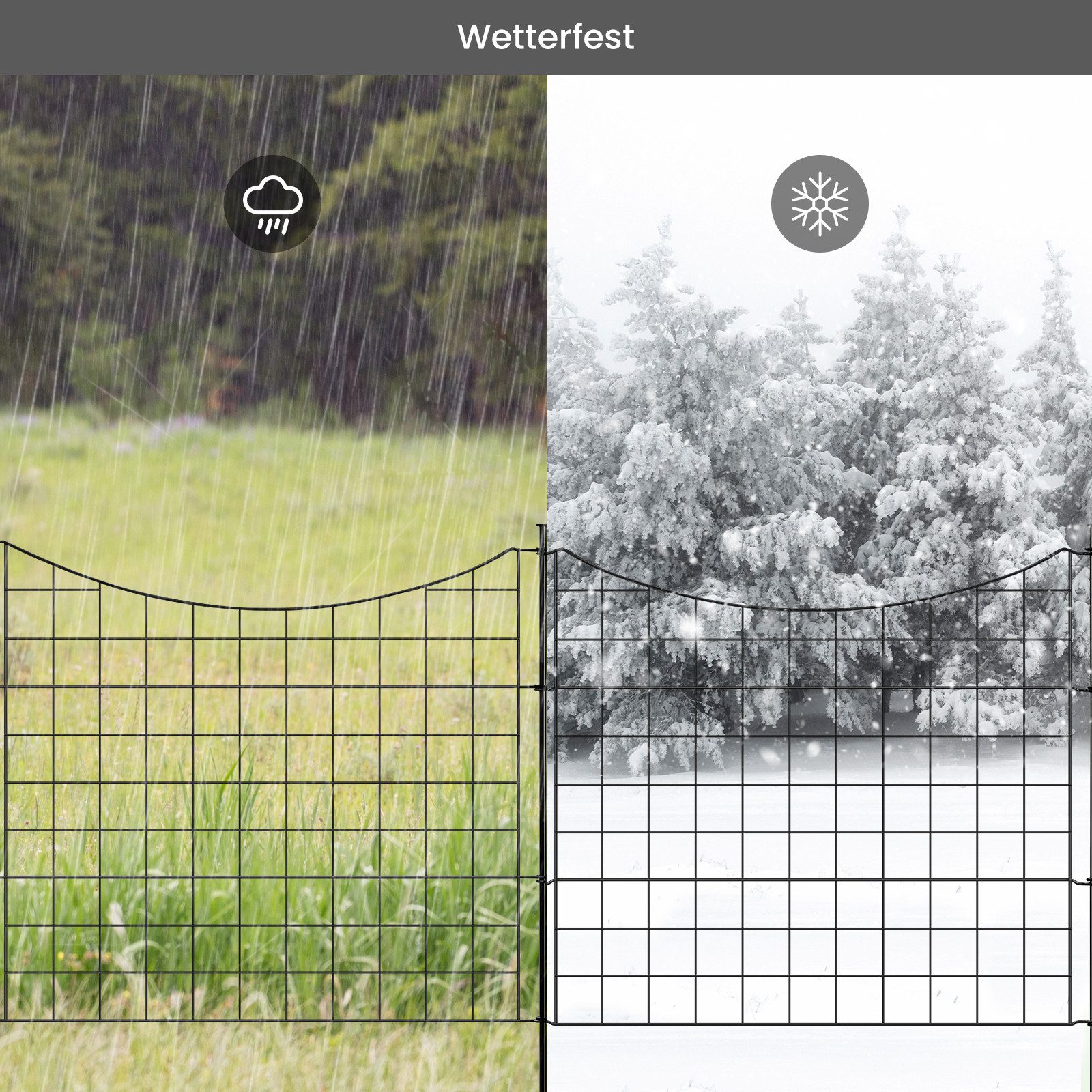 Woltu Teichzaun, (5-St), Gartenzaun Komplettset, Steckzaun Metall, Gitterzaun Schwarz