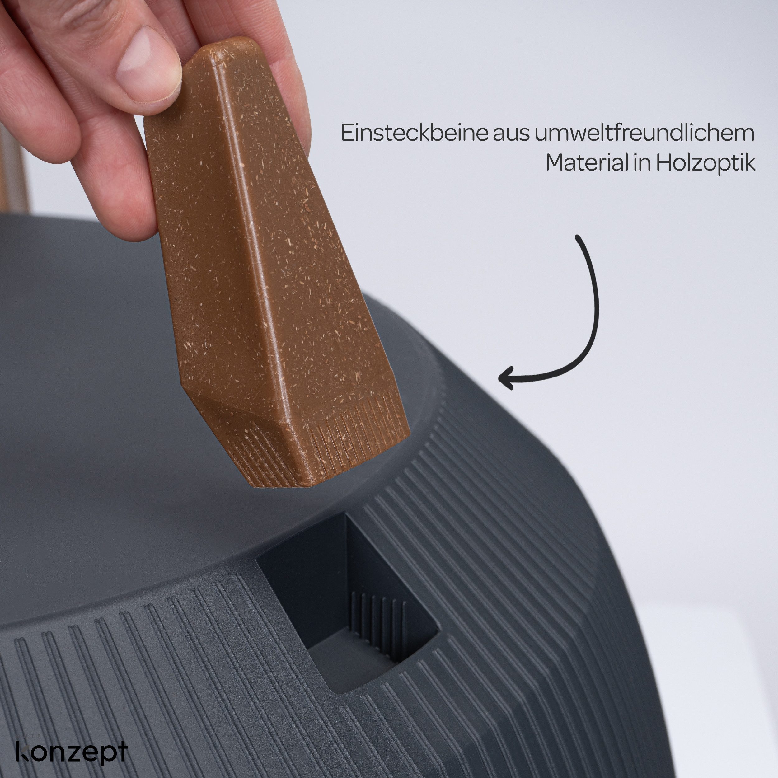 KONZEPT Blumentopf mit Füßen – großer Blumenkübel aus Kunststoff, runde Pflanzschale, 40 oder 47cm, modern & wetterfest, für Innen und Außen – Bild 5 von 5