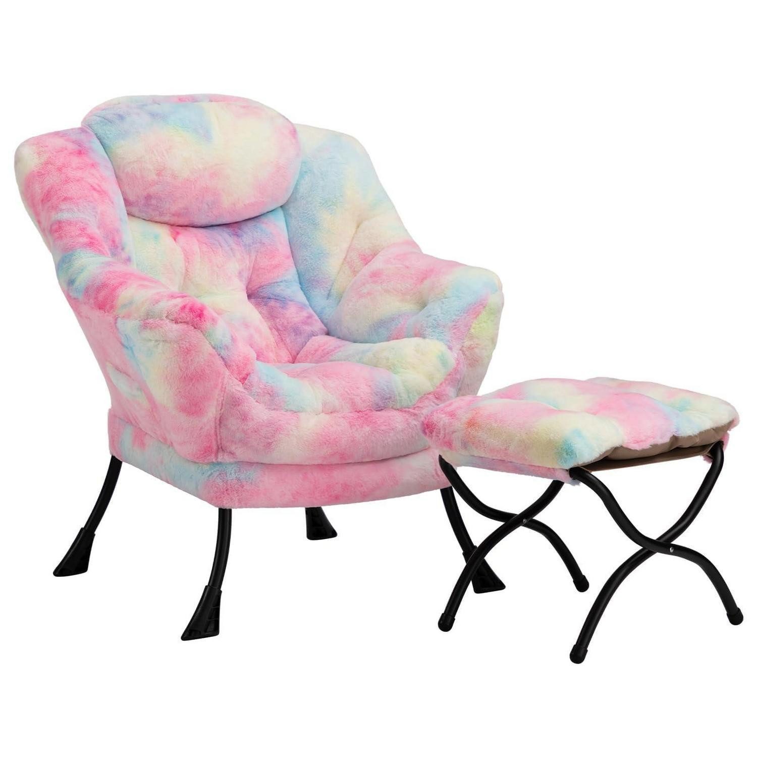 LuxusKollektion Ohrensessel Ohrensessel Hocker Lesesessel Plüsch Stahlrahmen Aurora mit Fußhocker