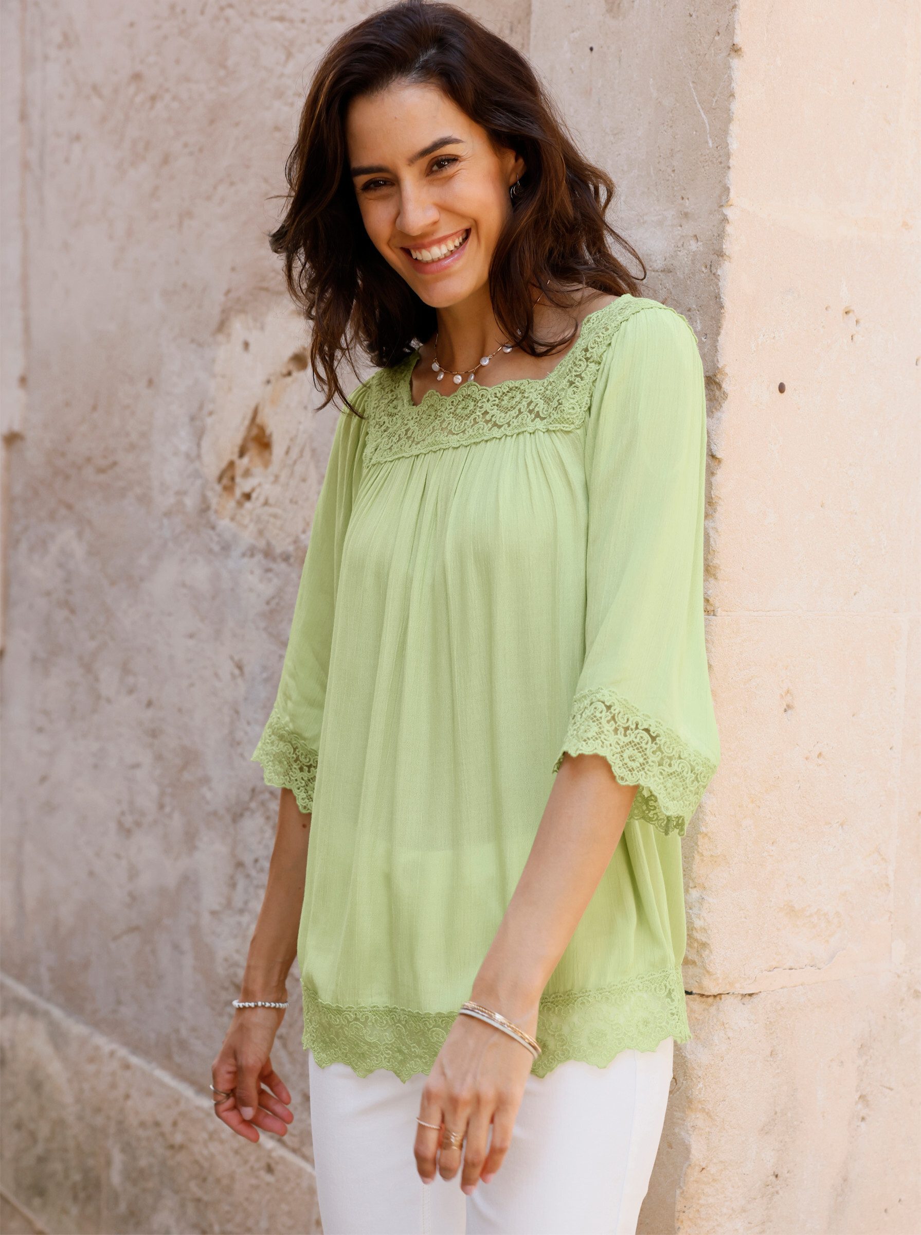 Klassische Bluse Schlupfbluse 3/4-Arm