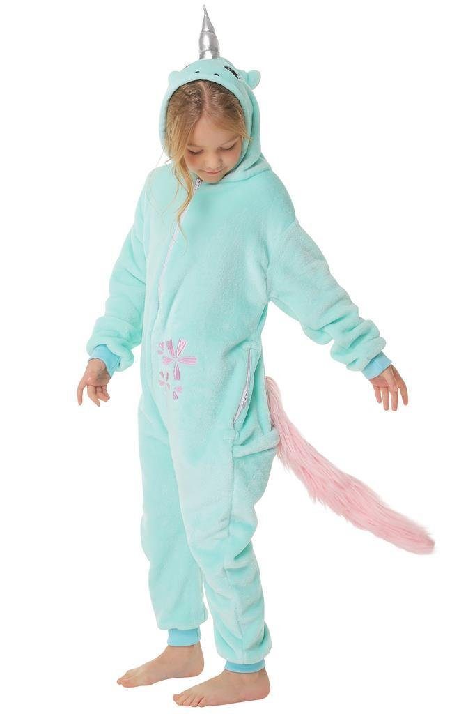 Corimori Jumpsuit Kinderkostüm Onesie Overall in Größen 90-110cm (1-tlg) Jumpsuit, Pyjama, Fasching, Kigurumi, Tierkostüme, Einhorn "Jade"