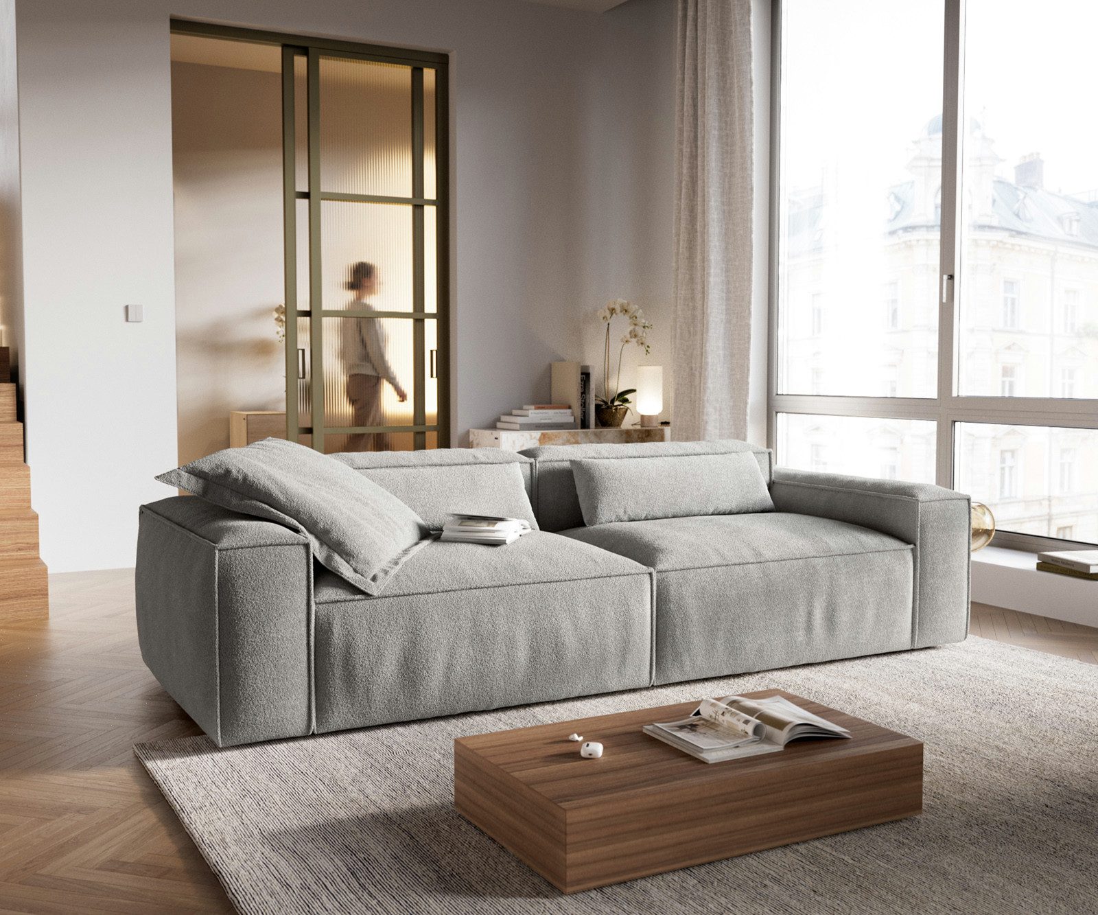 DELIFE Sofa Freestyle, Freestyle Cozy Strukturstoff Soft Grau 280x110 cm