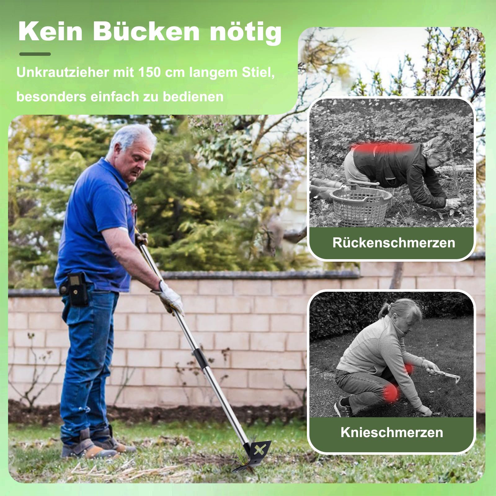 Agger Gartenhacke 2-in-1 Unkrautstecher mit langem Stiel – Rechen & Hacke, 1 St., ergonomisches Gartenwerkzeug für müheloses Jäten & Bodenlockerung