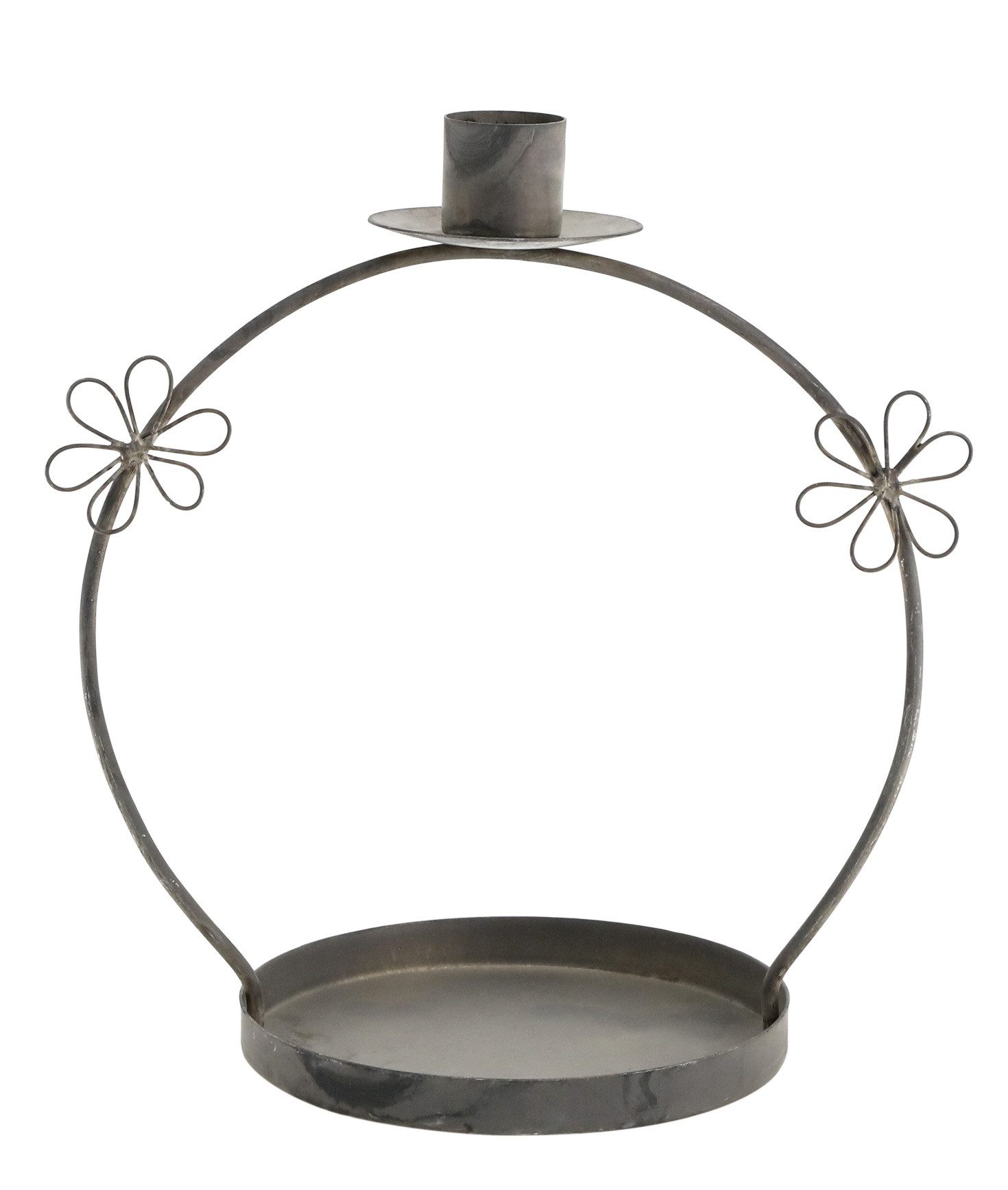 Chic Antique Kerzenhalter Chic Antique - Kerzenständer Kerzenhalter mit Blumen H 18 cm Grau