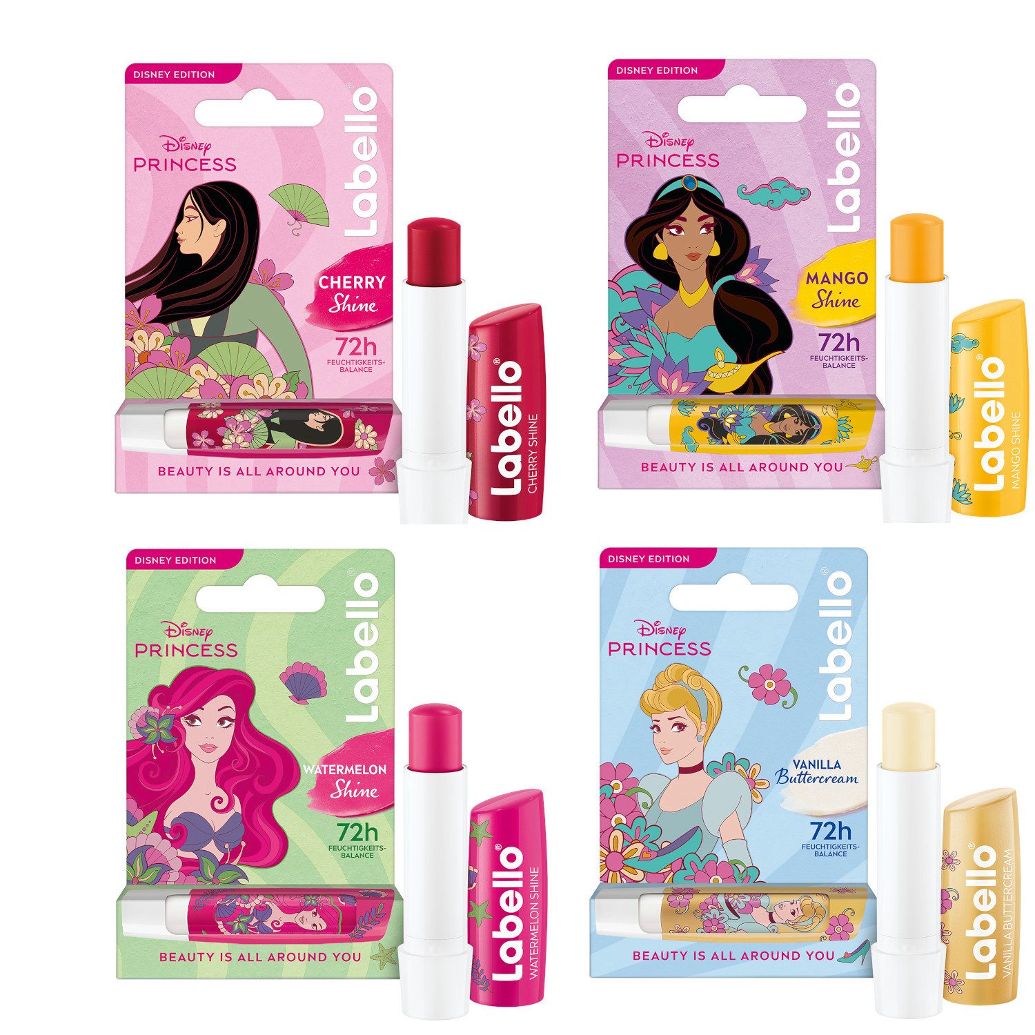Labello Lippenpflege-Set Lippenpflege Disney 4-er Set Kirsch Mango Wassermelone Vanille, 4-tlg.
